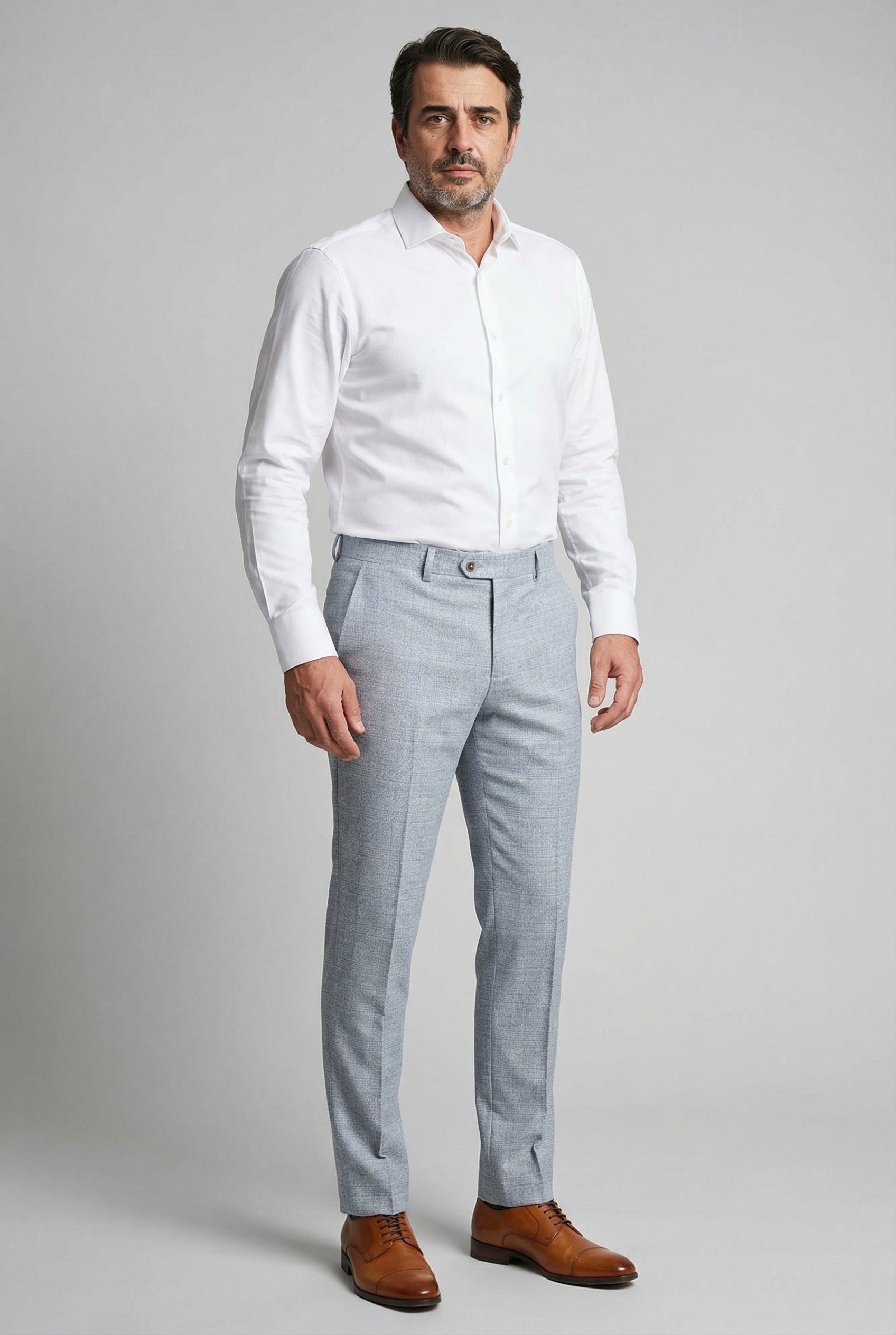 Men’s Tweed Like Glen Check Trousers - Luis - Light Blue Front Picture