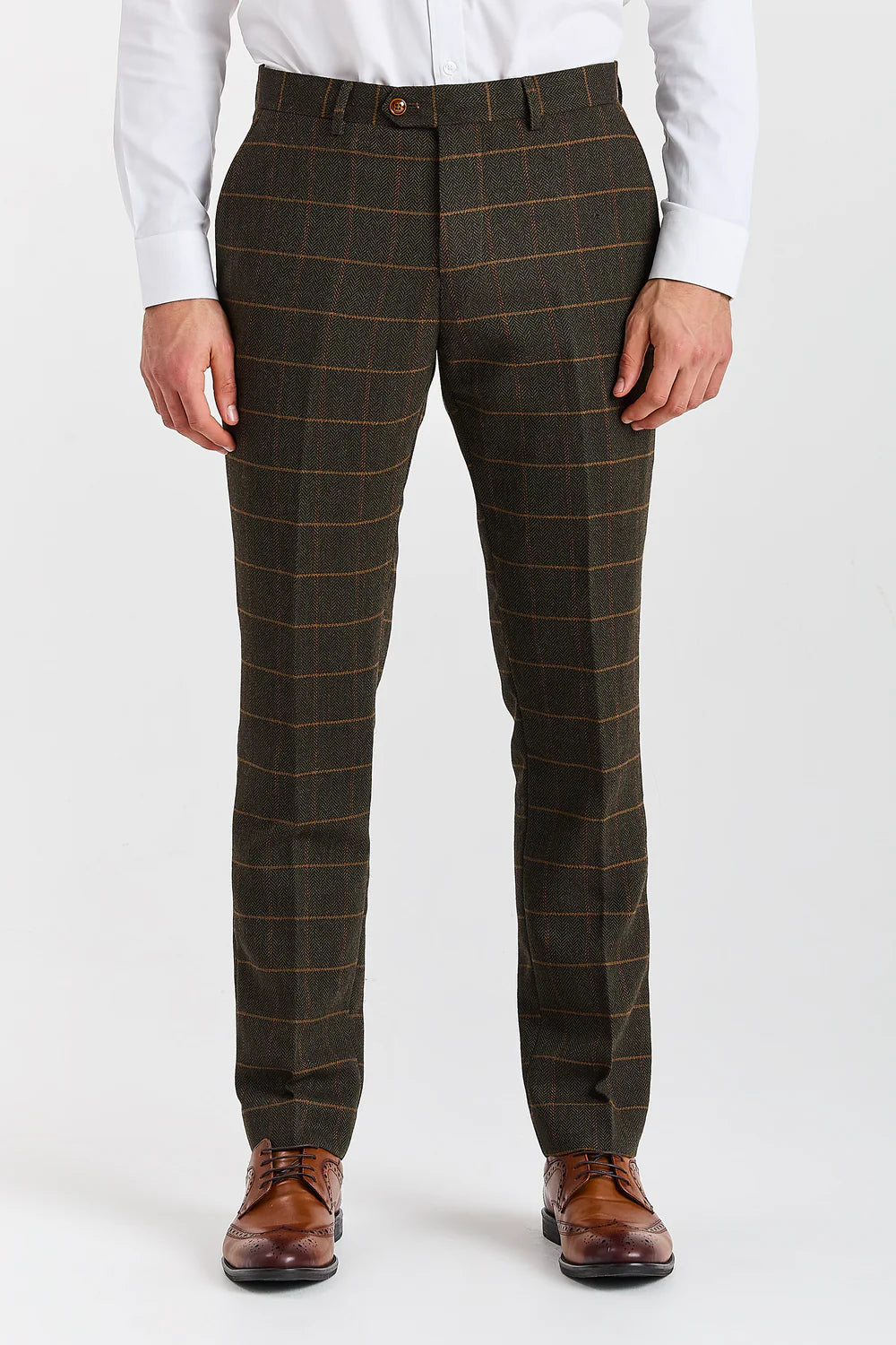 Men's Tweed Retro Windowpane Formal Suit - HARRIS - Green Trousers Picture