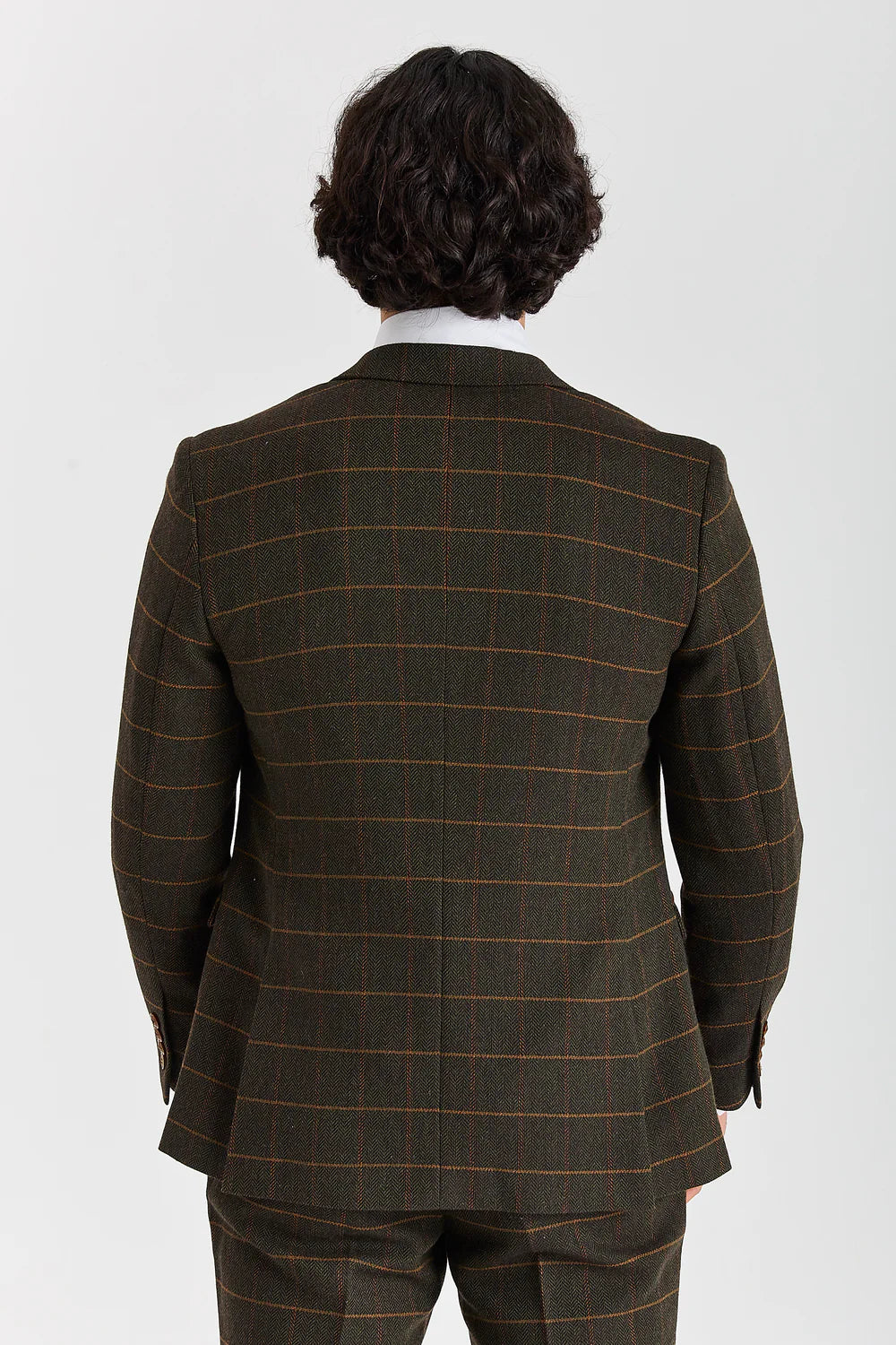 Men's Tweed Retro Windowpane Formal Suit - HARRIS - Green Model Back Pictre