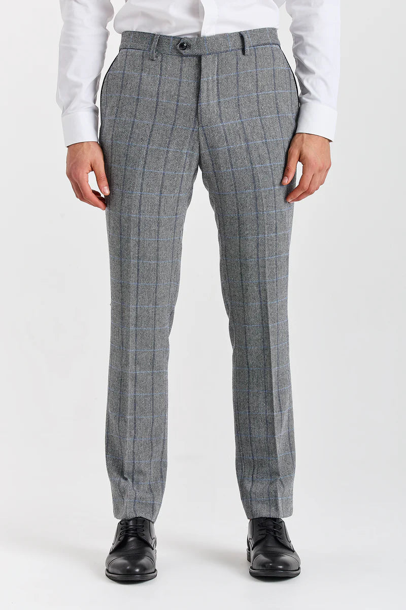 Men's Tweed Retro Windowpane Formal Suit - HARRIS - Grey Trousers Picture 