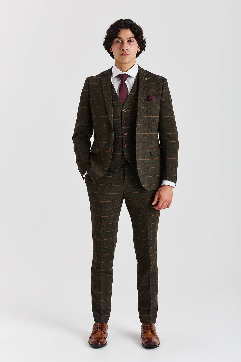 Pantaloni formali da uomo in tweed retrò a quadri - HARRIS - Verde