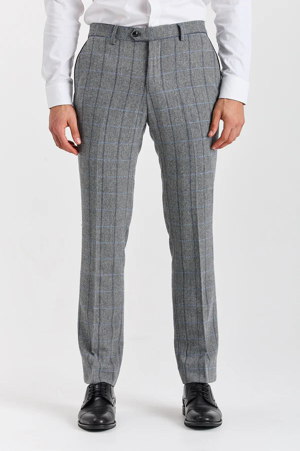Men's Tweed Retro Windowpane Formal Trousers - HARRIS - Grey