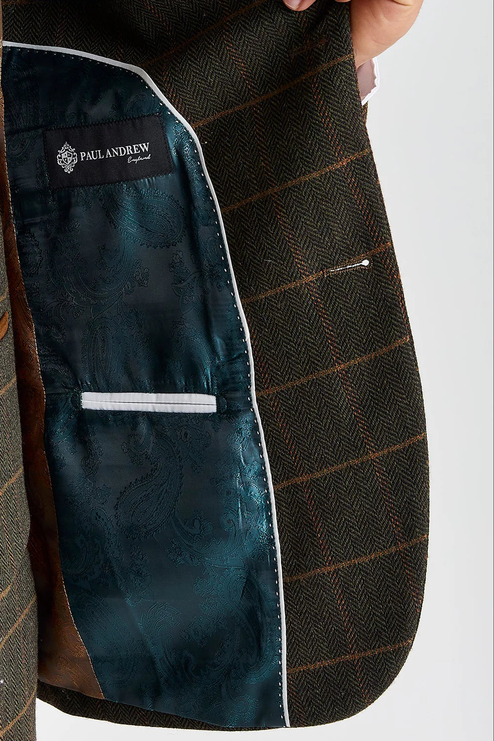 Men's Tweed Retro Windowpane Suit Jacket - HARRIS - Green Linning Picture