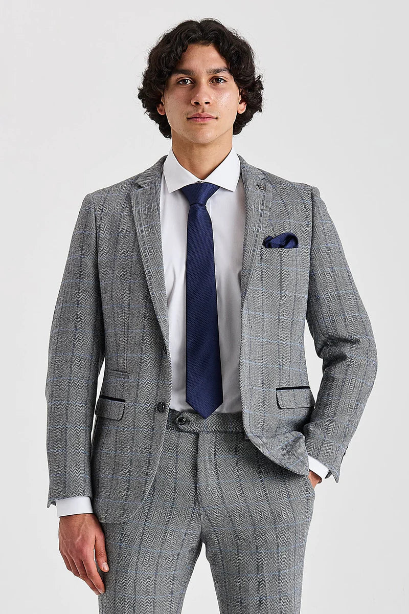Men's Tweed Retro Windowpane Suit Jacket - HARRIS - Grey Model Picture