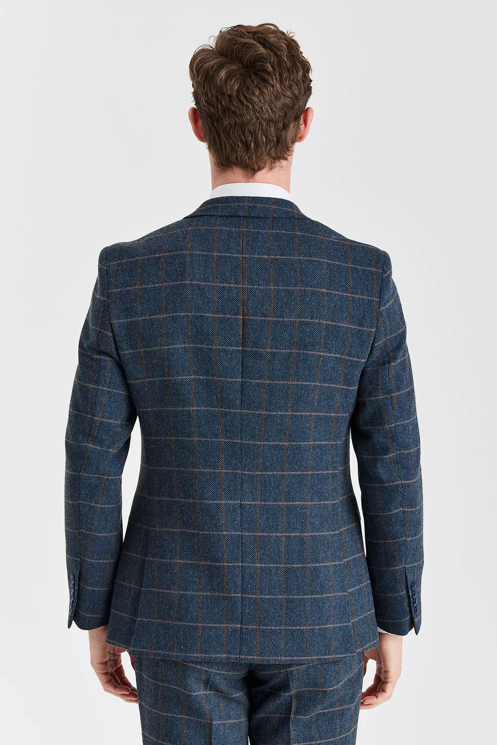 Men's Tweed Retro Windowpane Suit Jacket - HARRIS - Navy Back picture