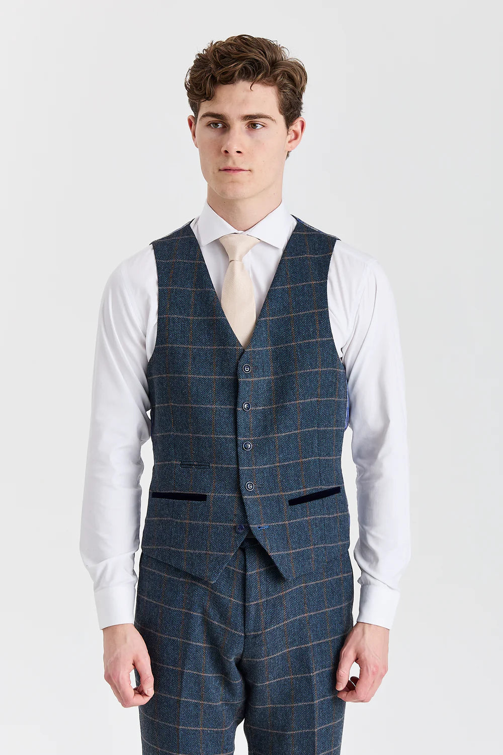 Men's Tweed Retro Windowpane Waistcoat - HARRIS - Navy