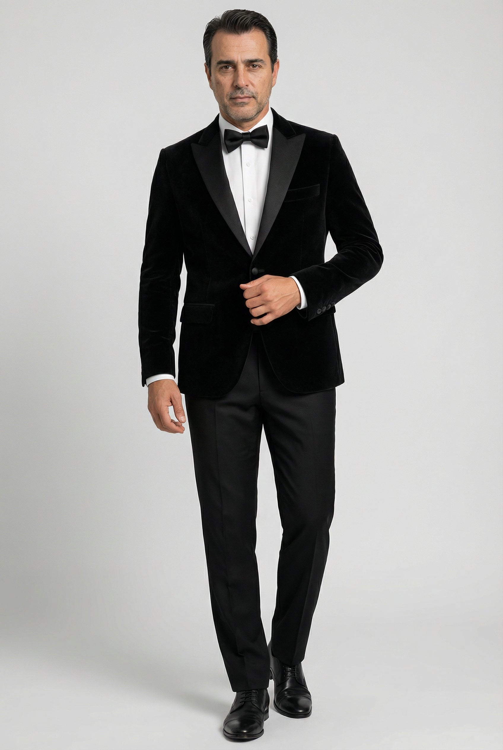 Men’s Velvet Blazer Satin Lapel Dinner Jacket - Mayfair - Black Front Picture