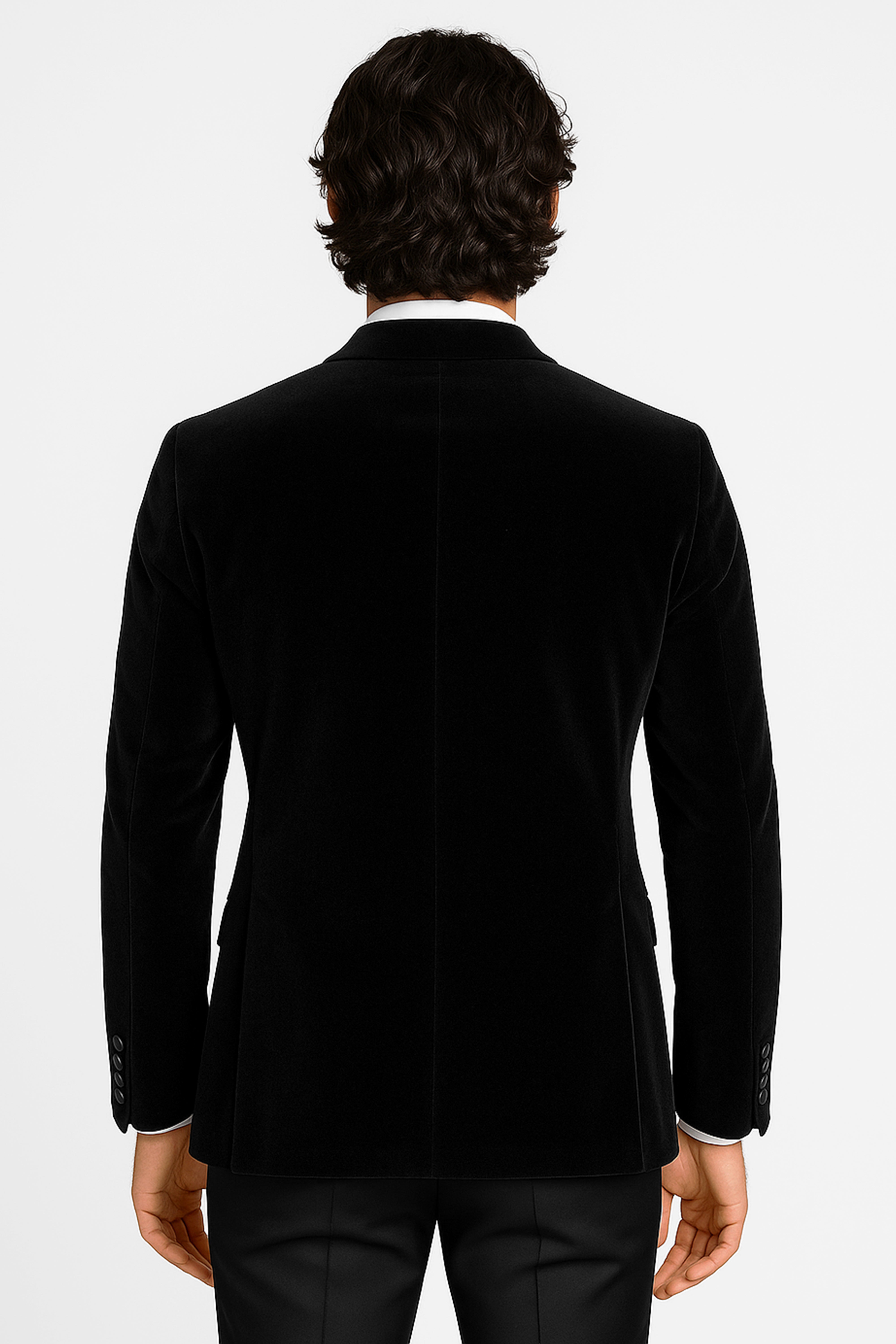 Men’s Velvet Blazer Satin Lapel Dinner Jacket - Mayfair - Black Back Picture