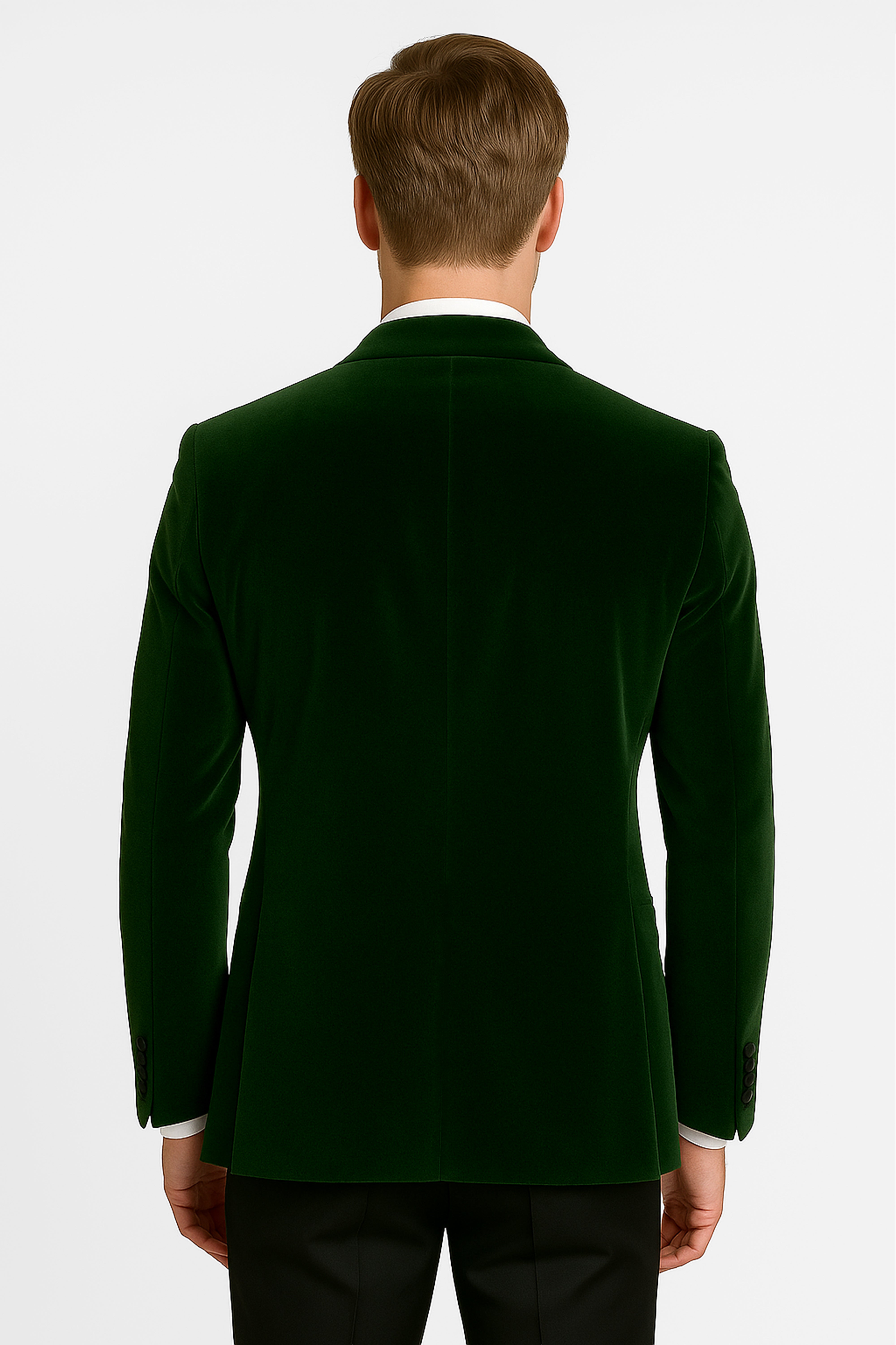 Men’s Velvet Blazer Satin Lapel Dinner Jacket - Mayfair - Green Model Back Picture