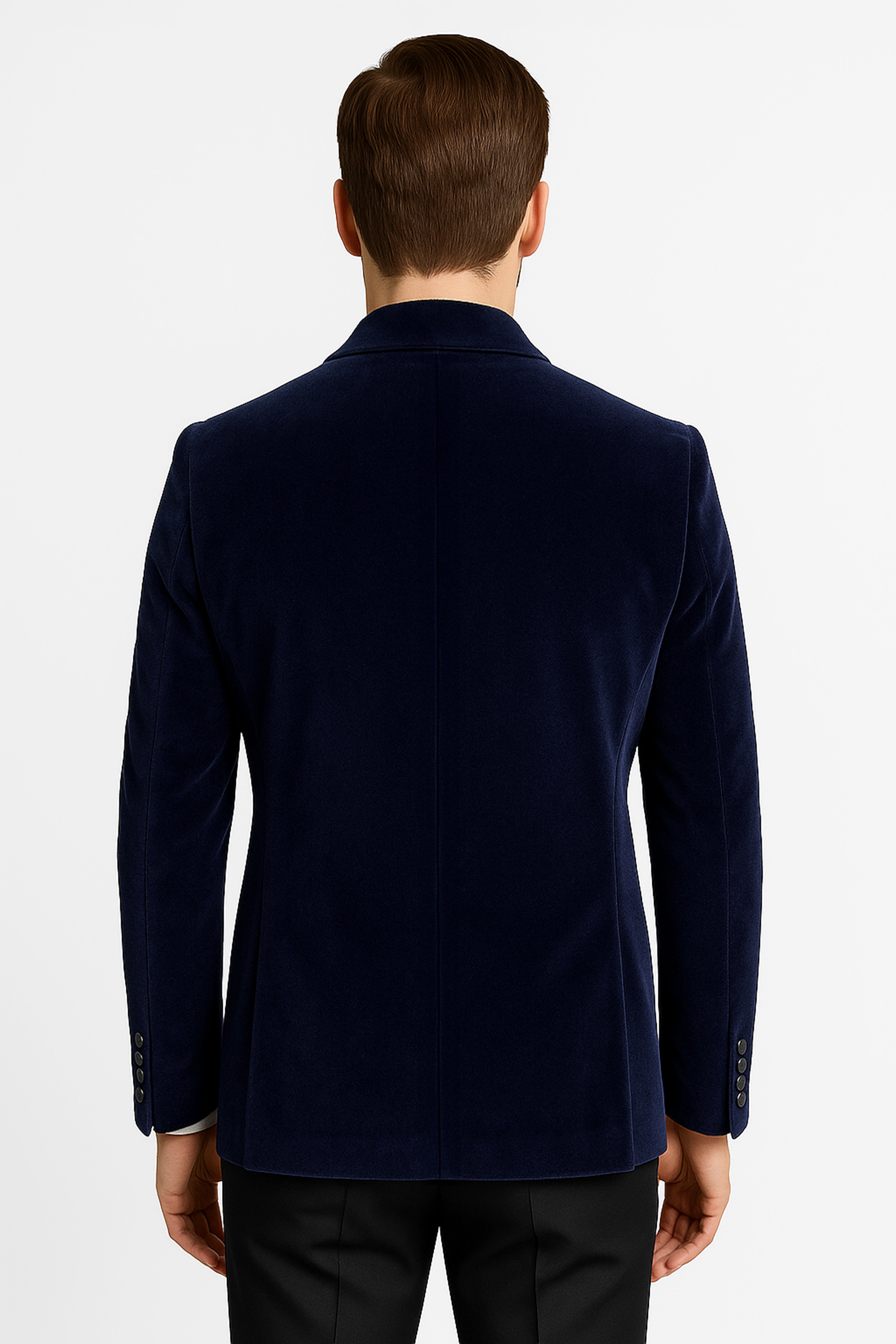 Men’s Velvet Blazer Satin Lapel Dinner Jacket - Mayfair - Navy Blue Back Picture