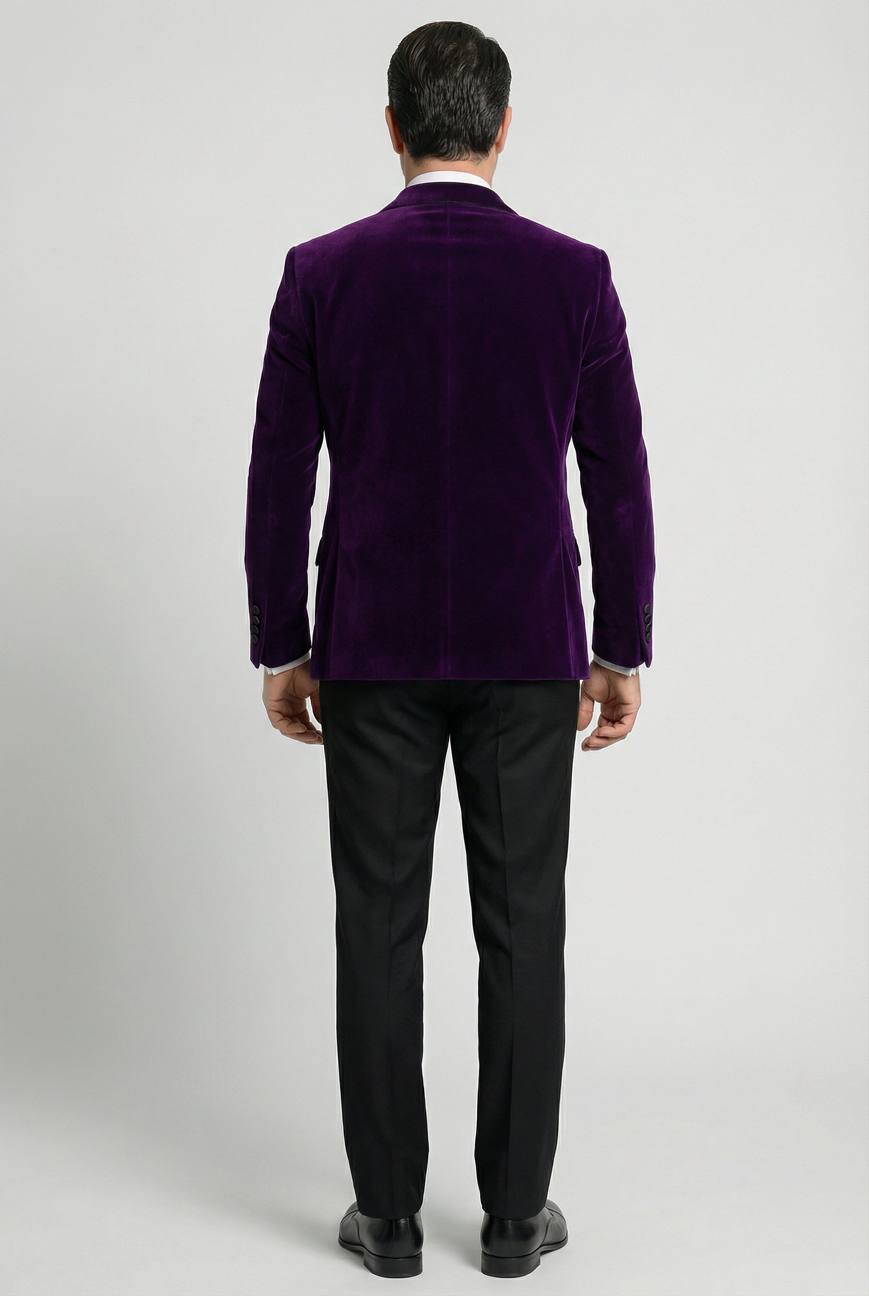 Men’s Velvet Blazer Satin Lapel Dinner Jacket - Mayfair - Purple Back picture