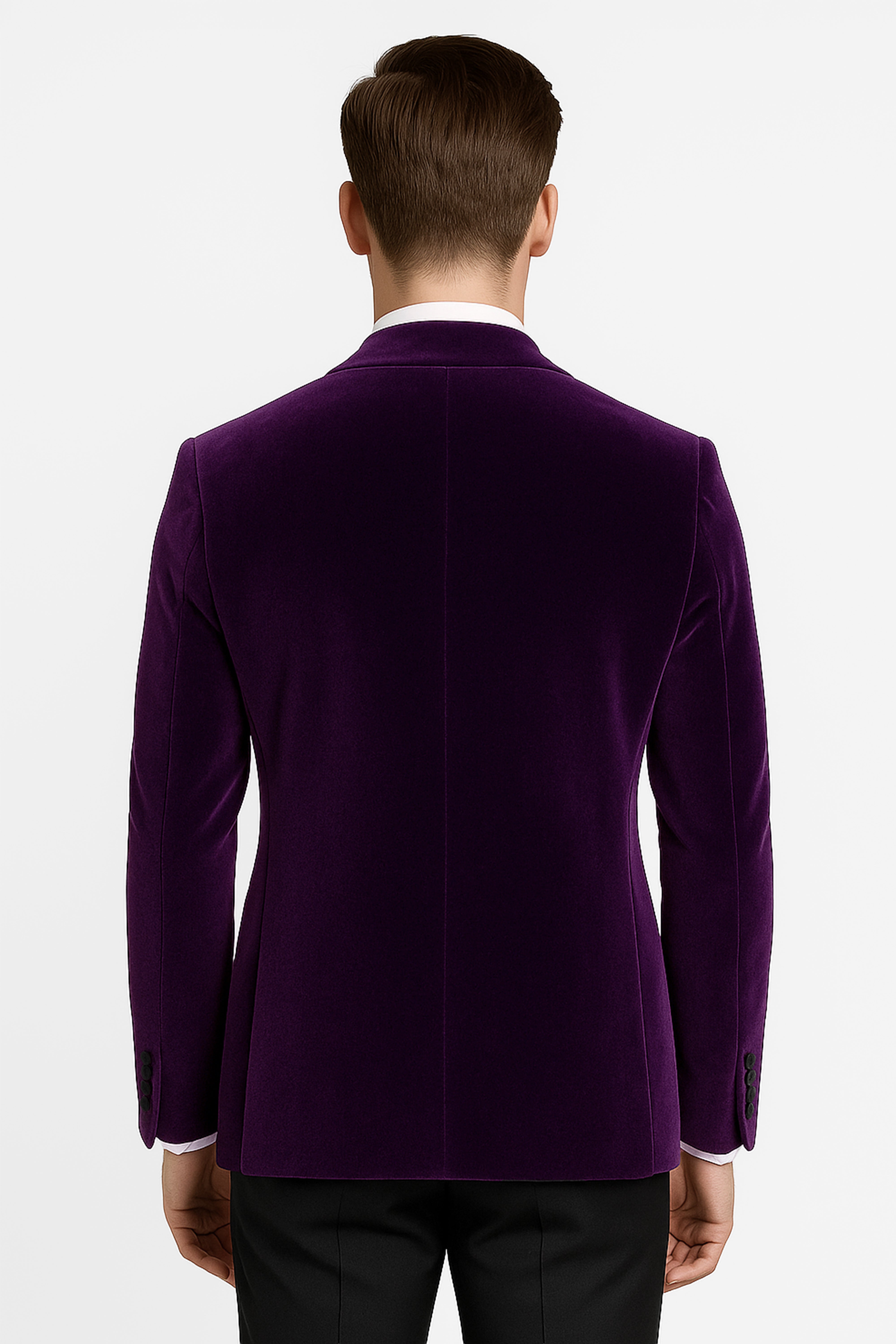 Men’s Velvet Blazer Satin Lapel Dinner Jacket - Mayfair - Purple Back Picture