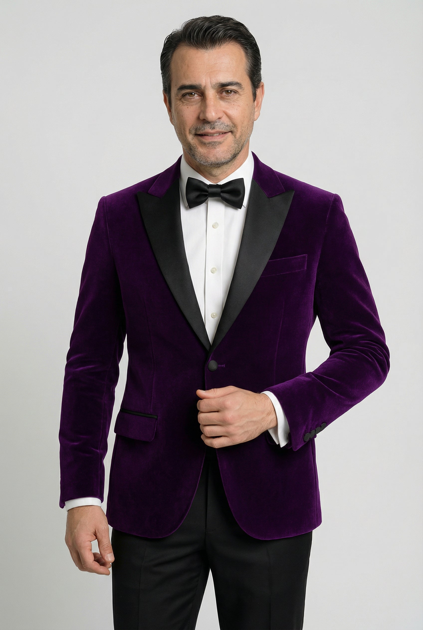 Men’s Velvet Blazer Satin Lapel Dinner Jacket - Mayfair - Purple Front Picture