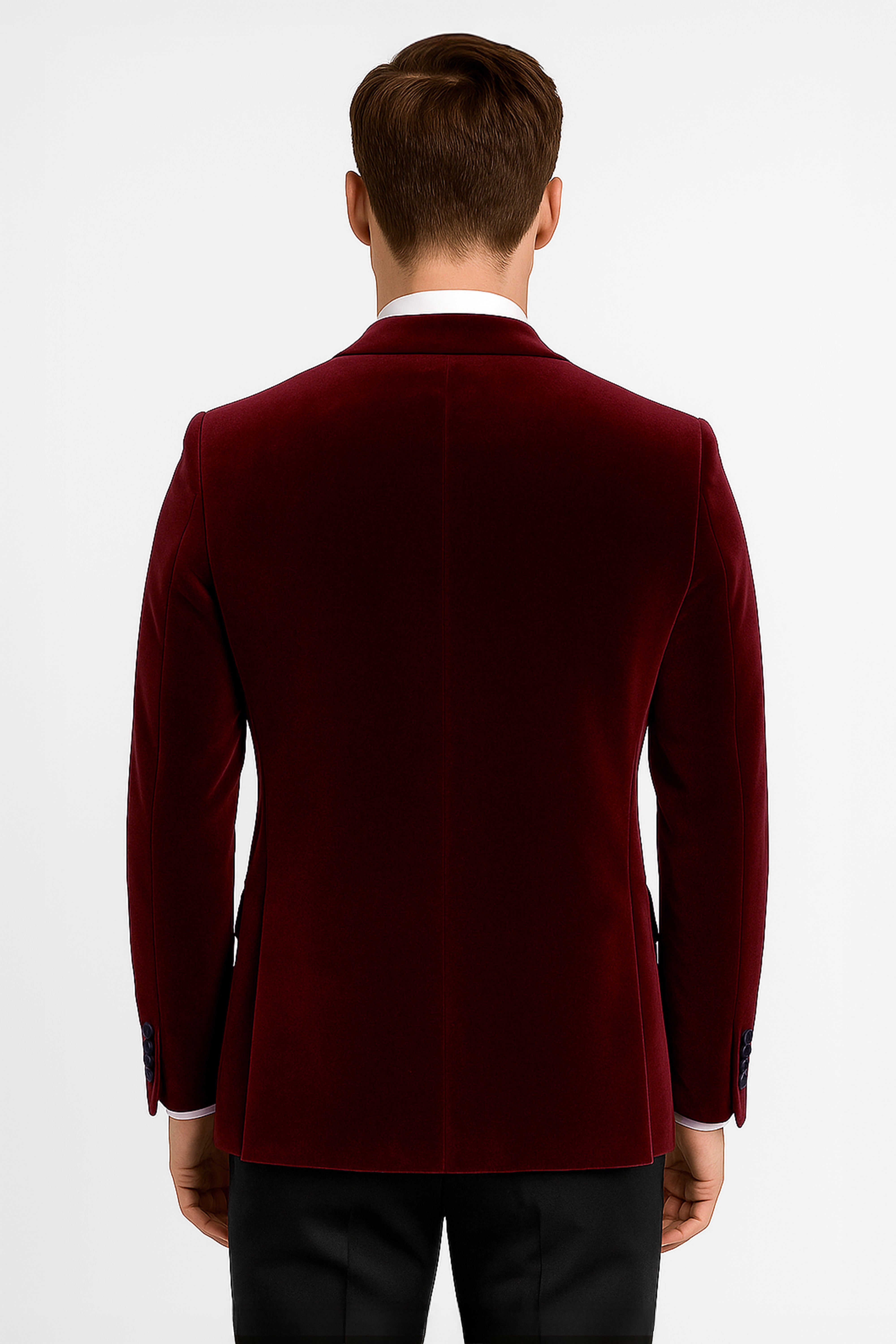 Men’s Velvet Blazer Satin Lapel Dinner Jacket - Mayfair - Wine Burgundy Back Picture