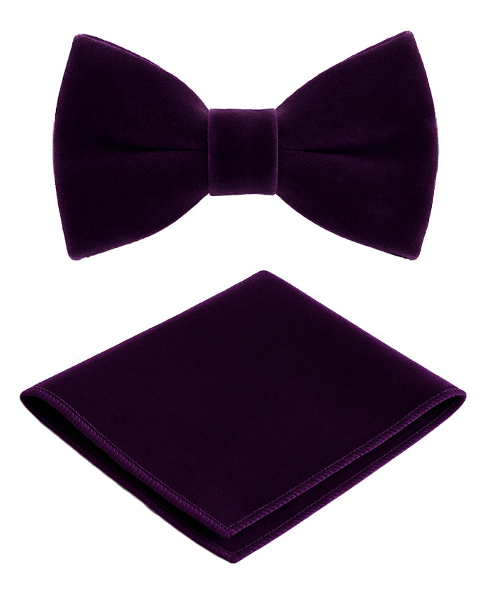 Men’s Velvet Dickie Bow Tie & Handkerchief Set - Savoy - Purple Set Picture