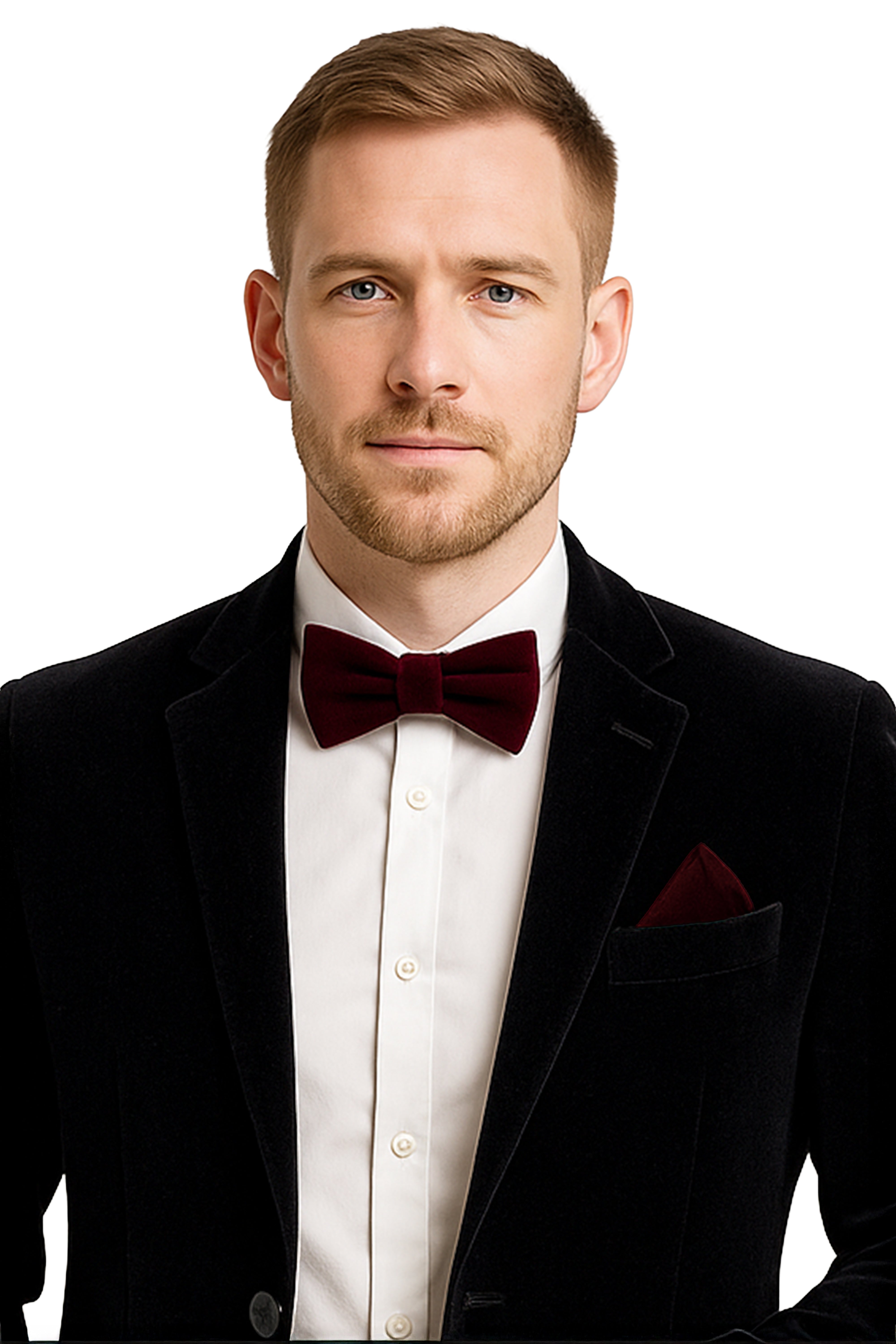 Men’s Velvet Dickie Bow Tie & Handkerchief Set - Savoy - WineModel Picture