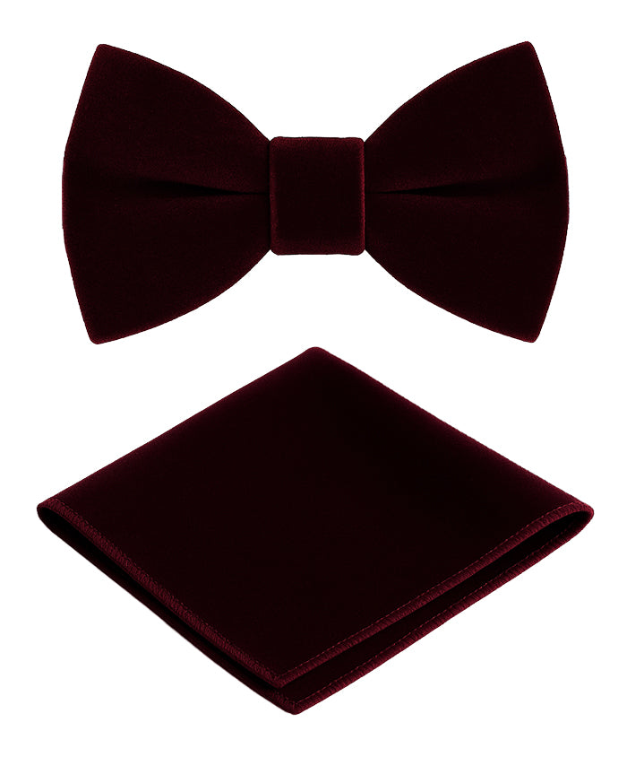 Men’s Velvet Dickie Bow Tie & Handkerchief Set - Savoy - Wine Set Picture