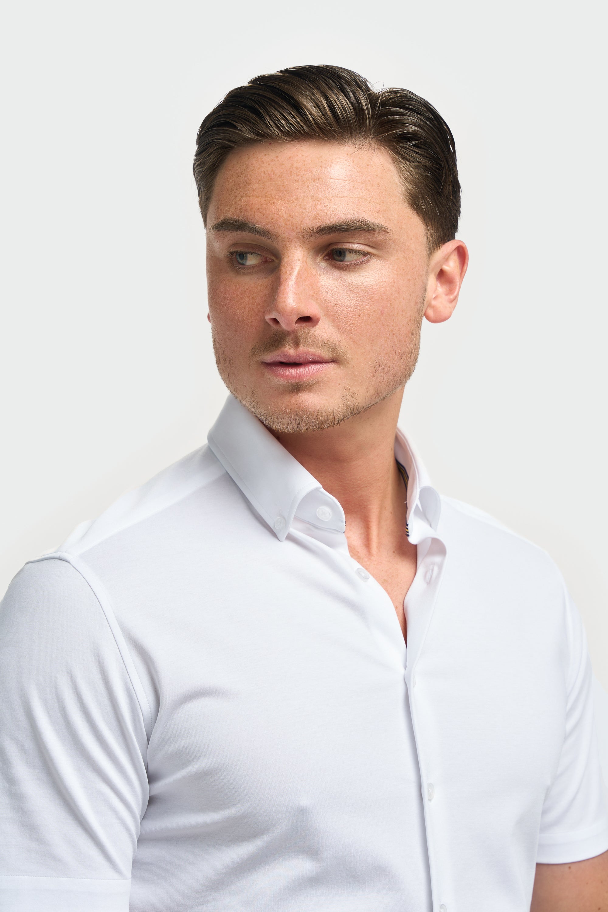 Men's White Cotton Slim Fit Short Sleeve Shirt - Ashley