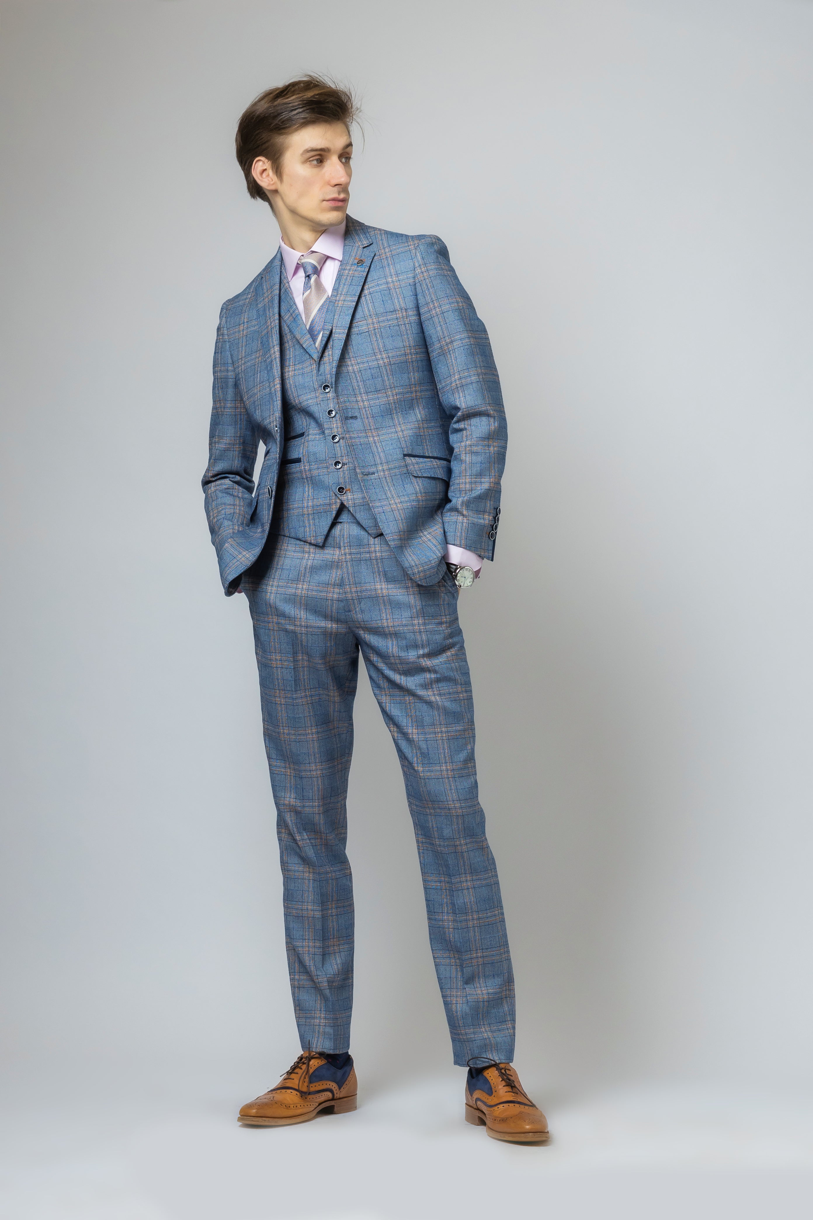 Men's Windowpane Check Slim Fit Suit - LEVI - Blue