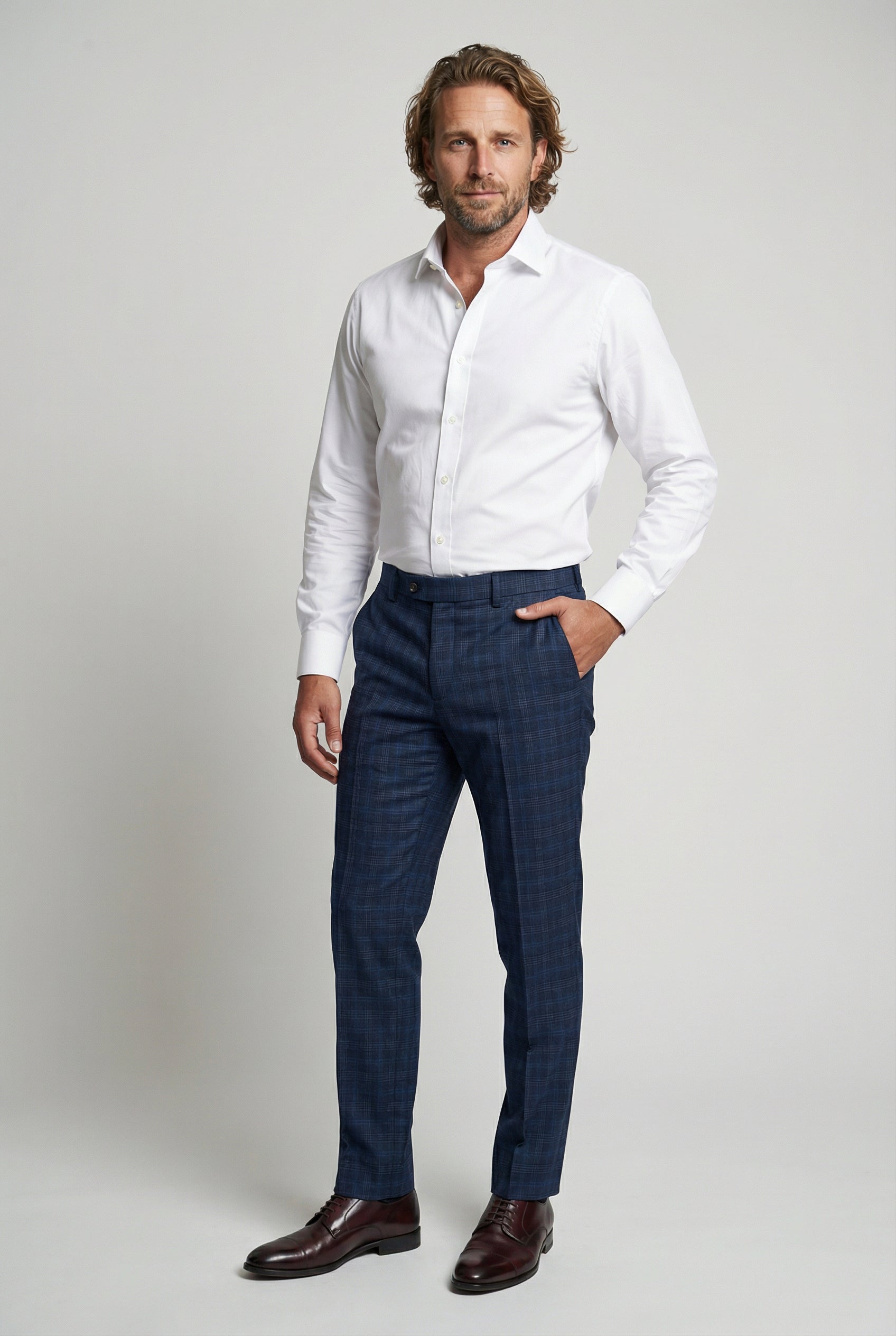 Men’s Windowpane Check Trousers - Marcos - Navy Modle Picture