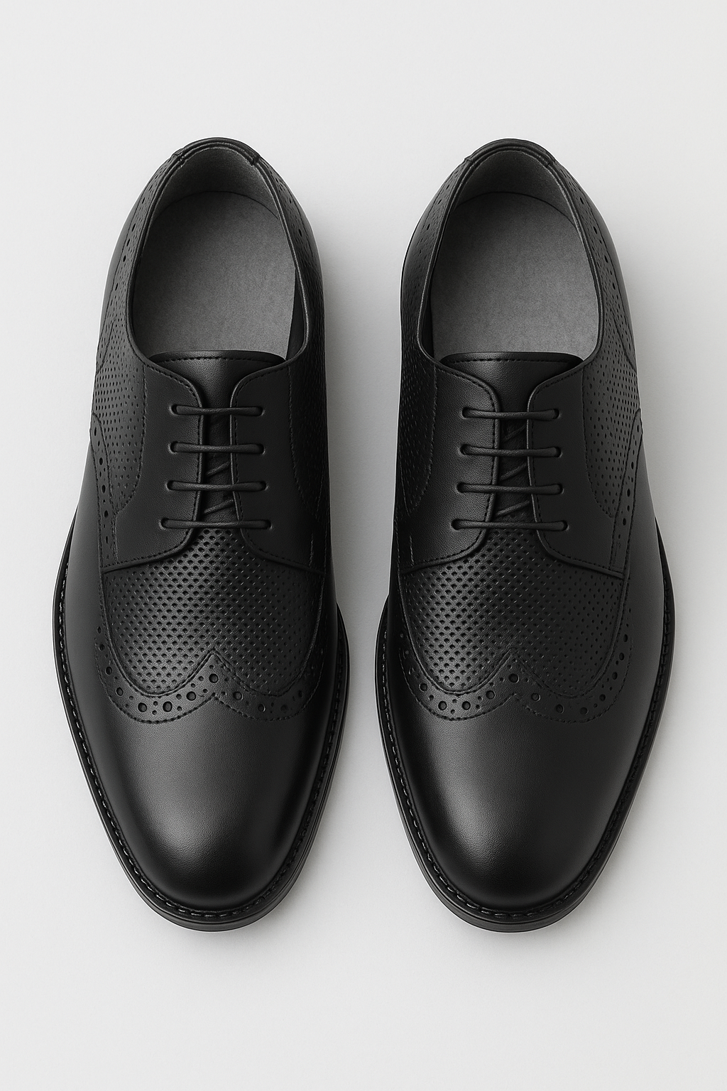 Men’s Wingtip Brogue Derby Dress Shoes - SHOREDITCH - Matt Black Front Picture