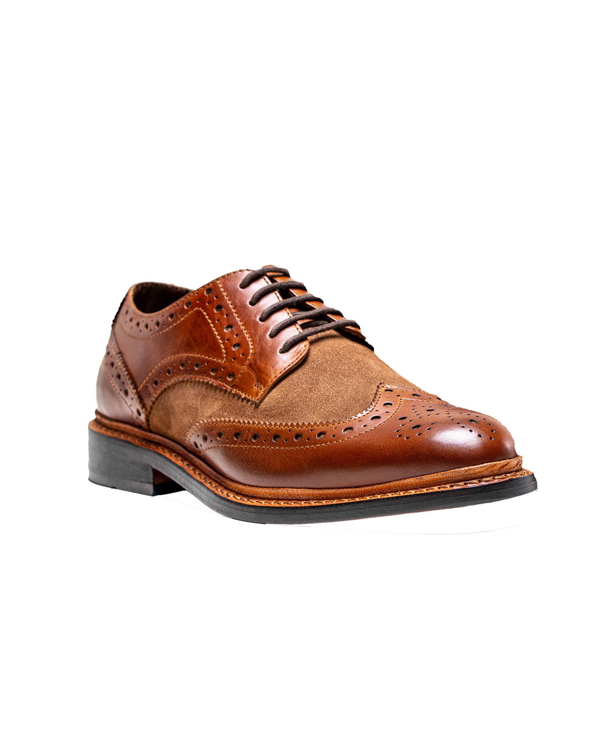 Men's Wingtip Brogue Lace Up Dress Shoes - MERTON - Tan - Tan Side Picture