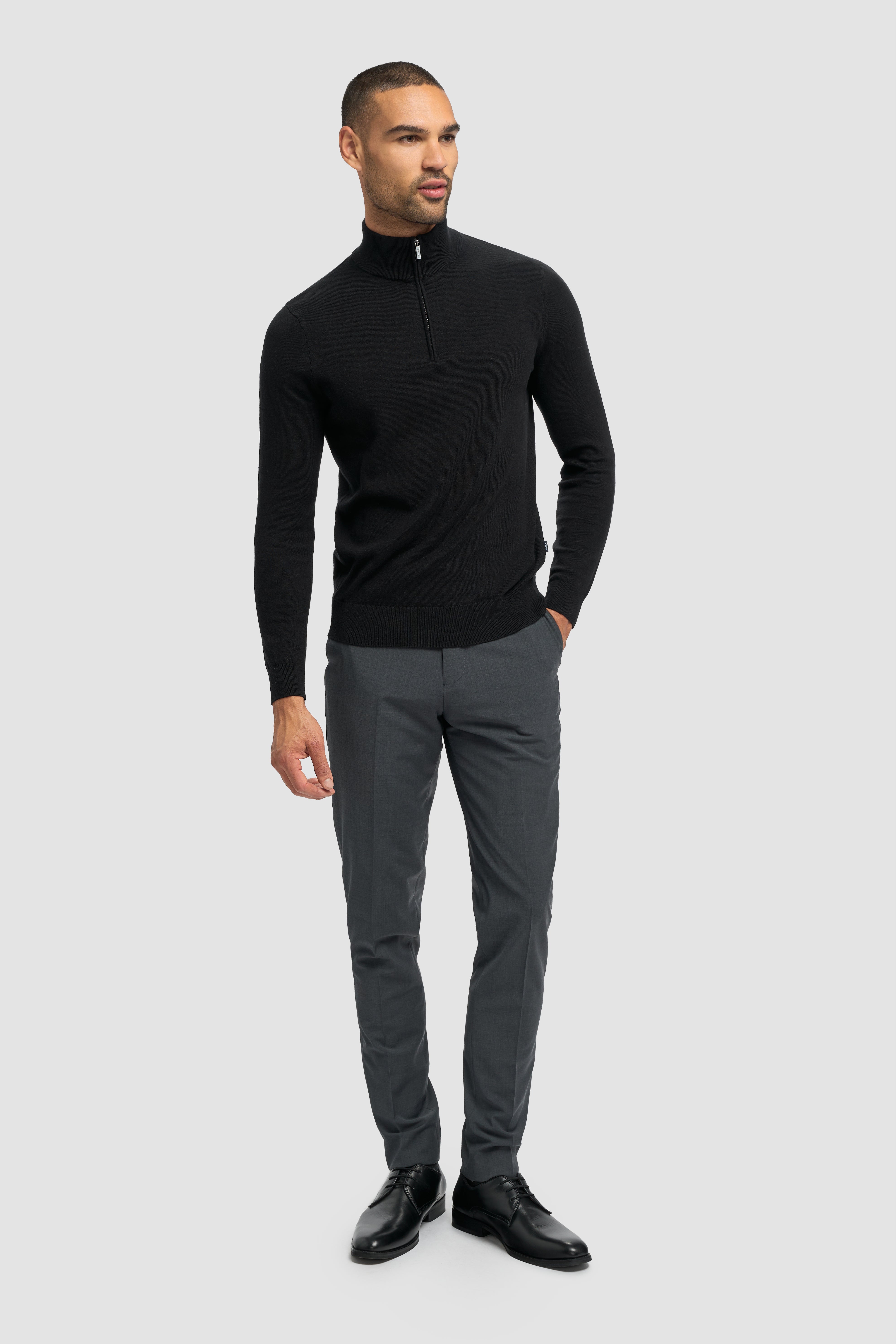 Men’s Wool-Cotton Blend Funnel Neck Knit Jumper - Ivano - Black Back Picture