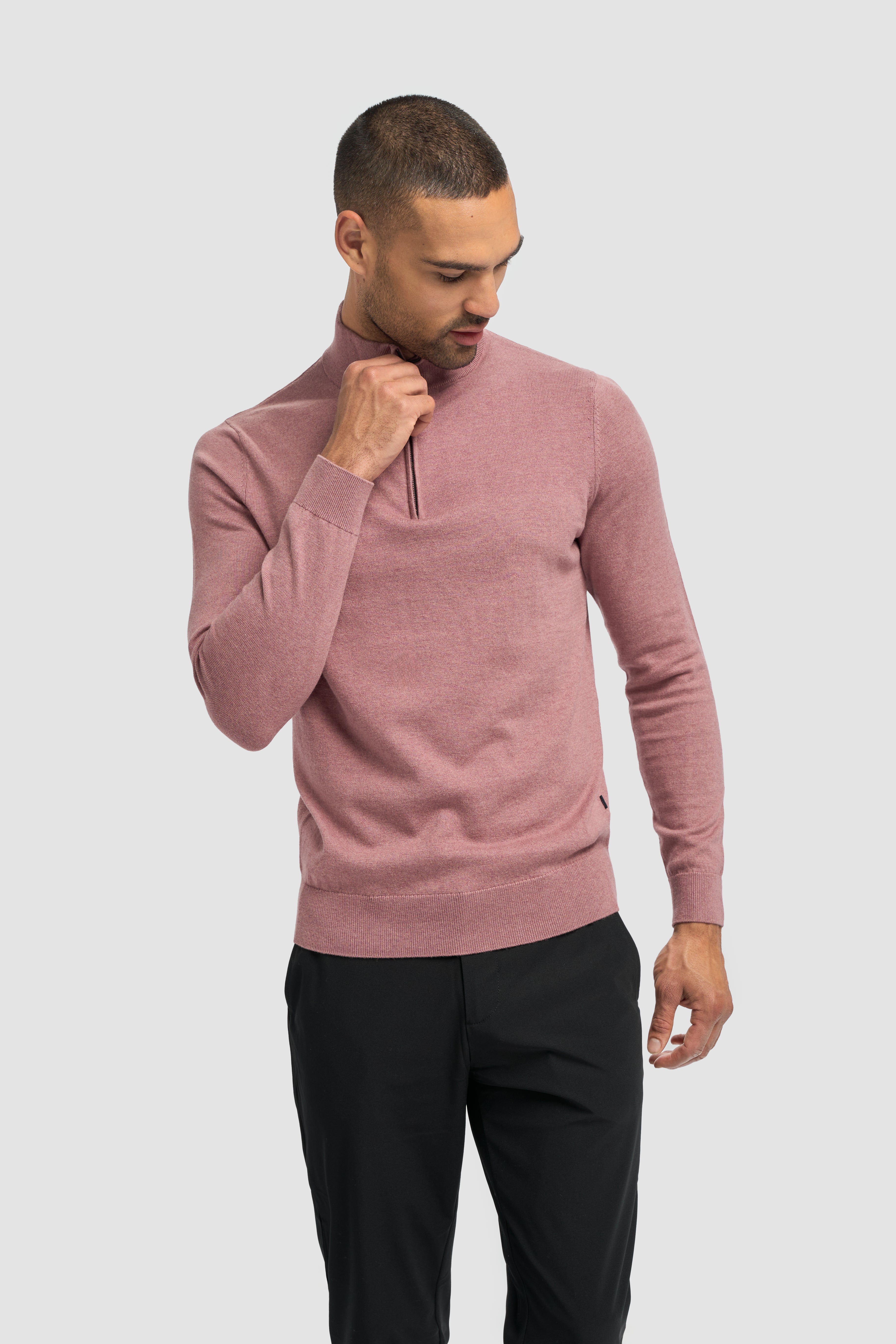 Men’s Wool-Cotton Blend Funnel Neck Knit Jumper - Ivano - Mauve Model Picture