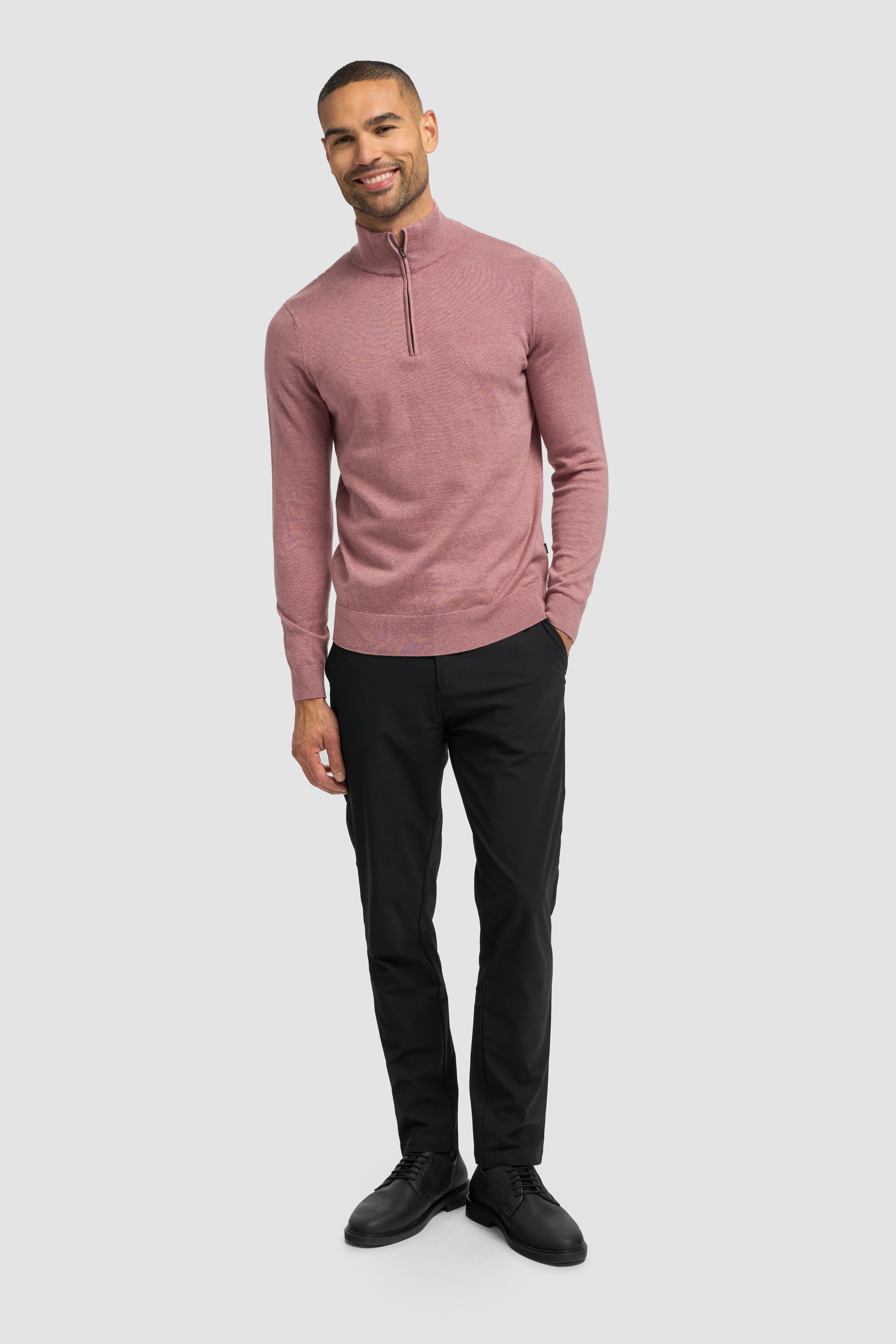 Men’s Wool-Cotton Blend Funnel Neck Knit Jumper - Ivano - Mauve Front Picture