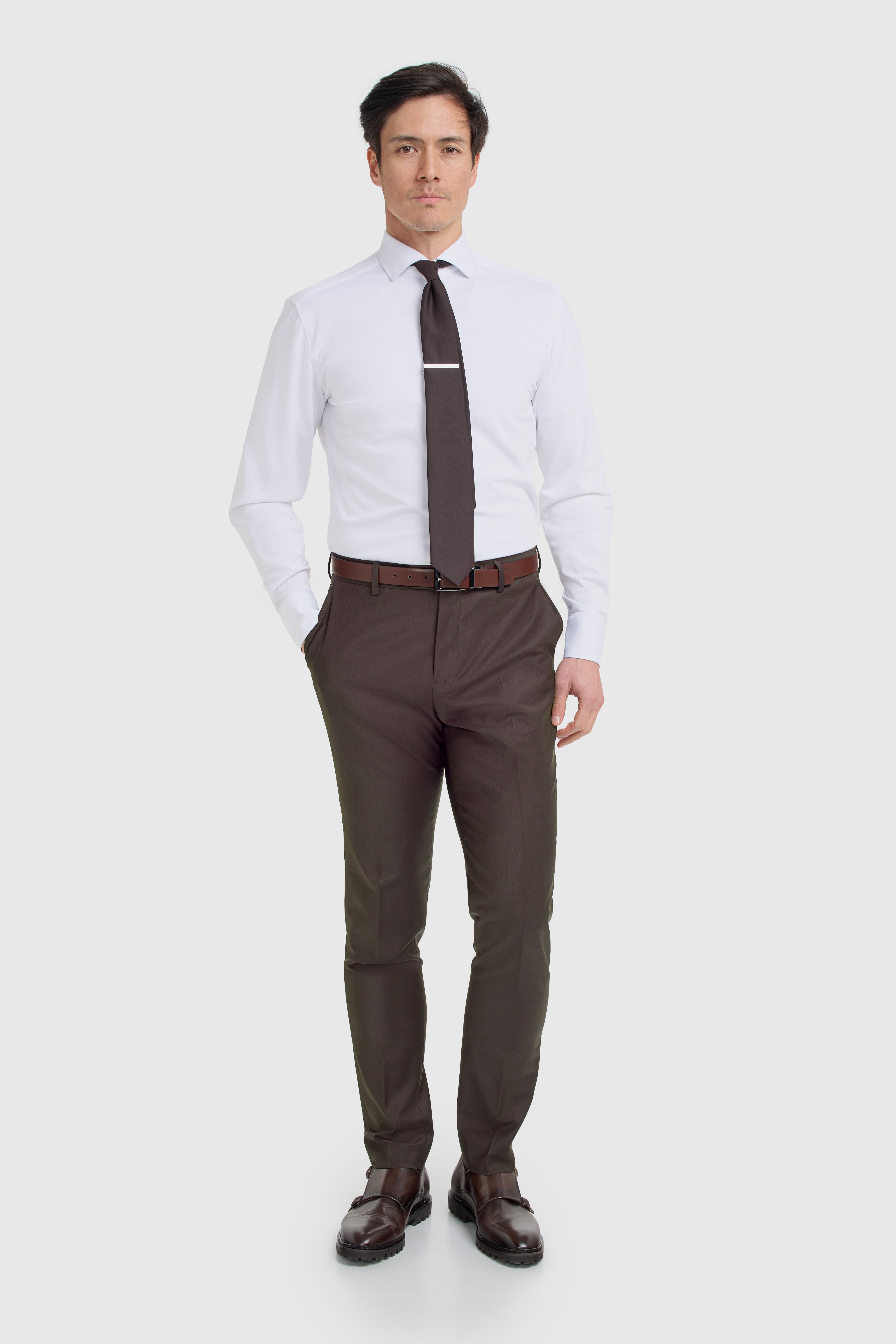 Traje formal ajustado de lana para hombre de 3 piezas - Bond - Castaño rojizo