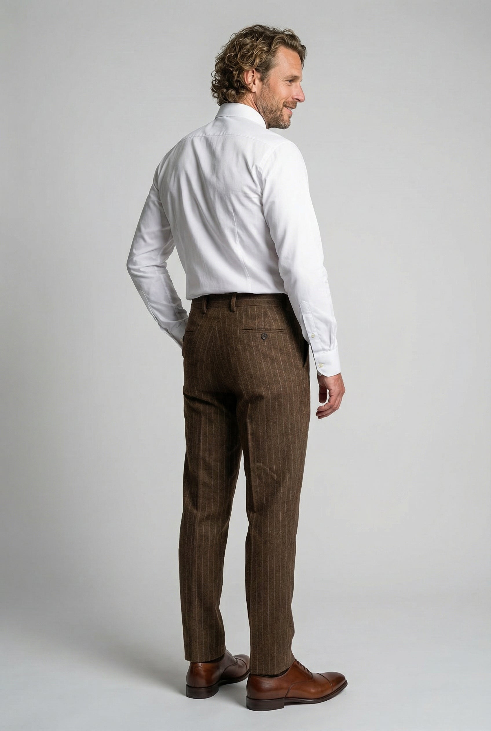 Men’s Wool Blend Pinstripe Formal Trousers - Victor - Brown Back picture