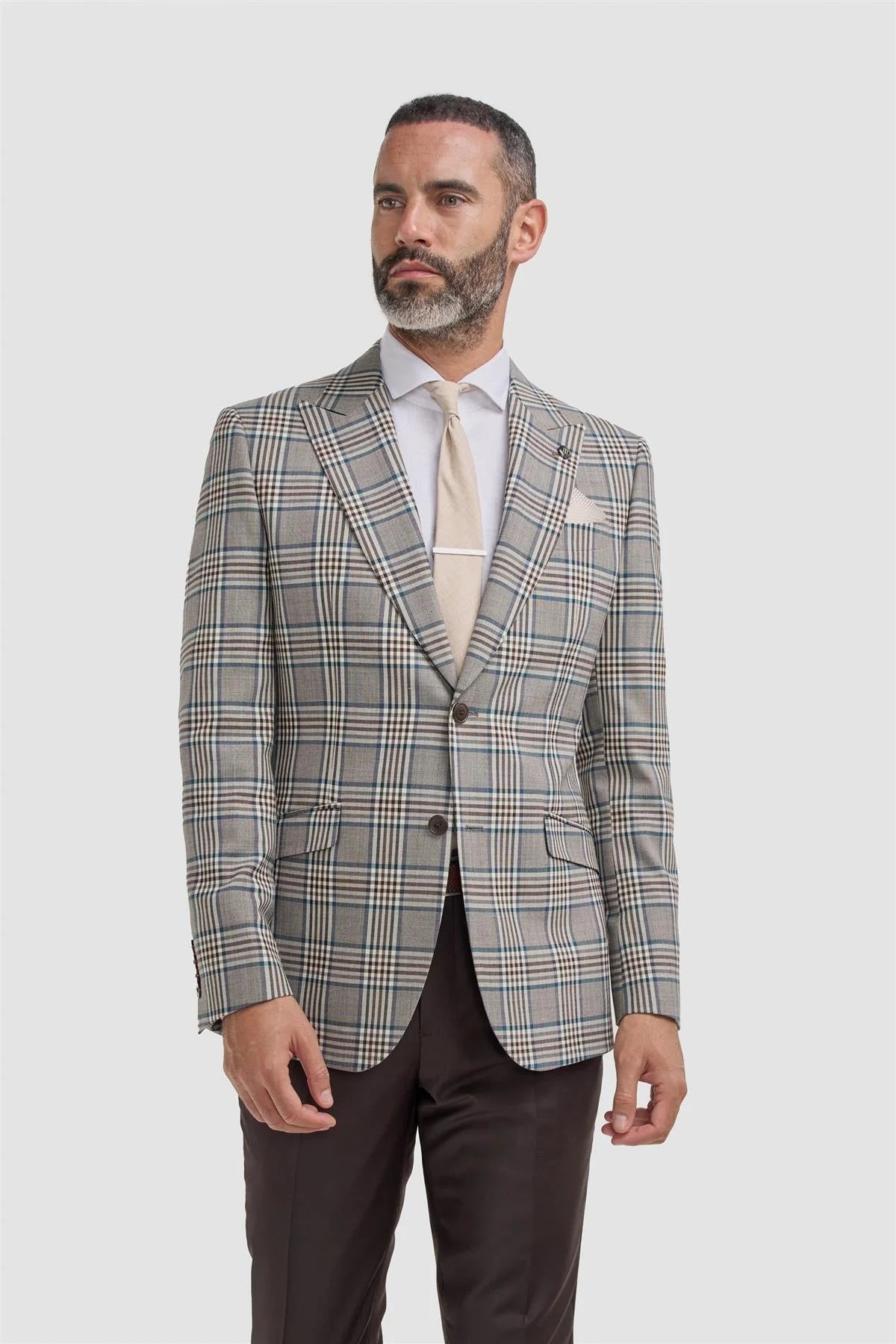 Blazer da uomo in misto lana a quadri - Pietro - Beige