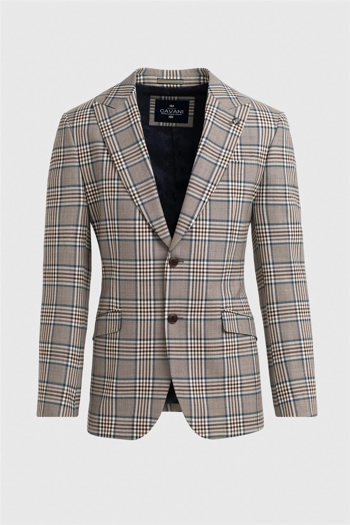 Erkek Yün Karışımlı Ekose Desenli Blazer - Pietro - Bej