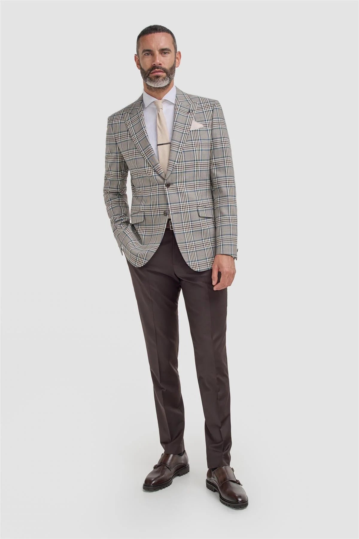 Blazer da uomo in misto lana a quadri - Pietro - Beige