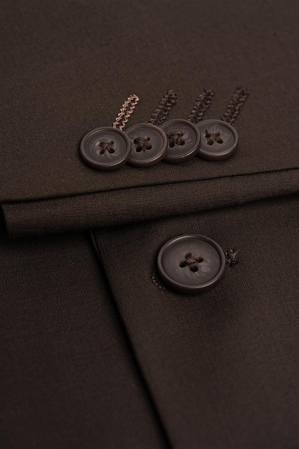 Erkek Yün Karışımlı İnce Kesim Takım Elbise Ceketi - BOND - Kızıl Kahverengi