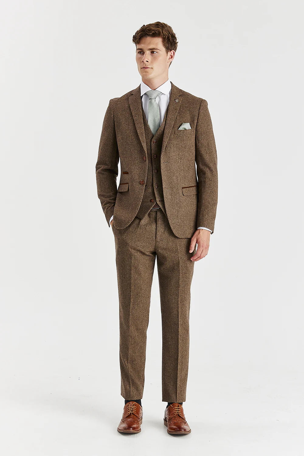 Men’s Wool Blend Suit - OSCAR - Brown Front Picture