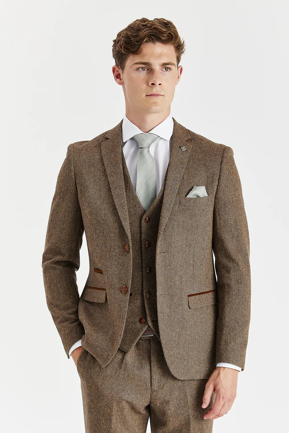 Men’s Wool Blend Suit - OSCAR - Brown Model Picture