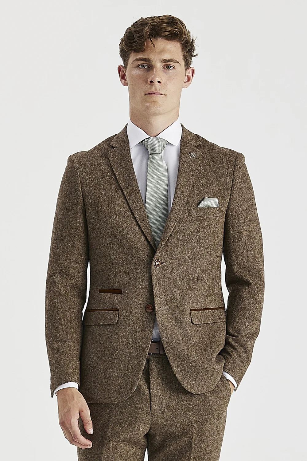 Men’s Wool Blend Suit Jacket - OSCAR - Brown Front Picture