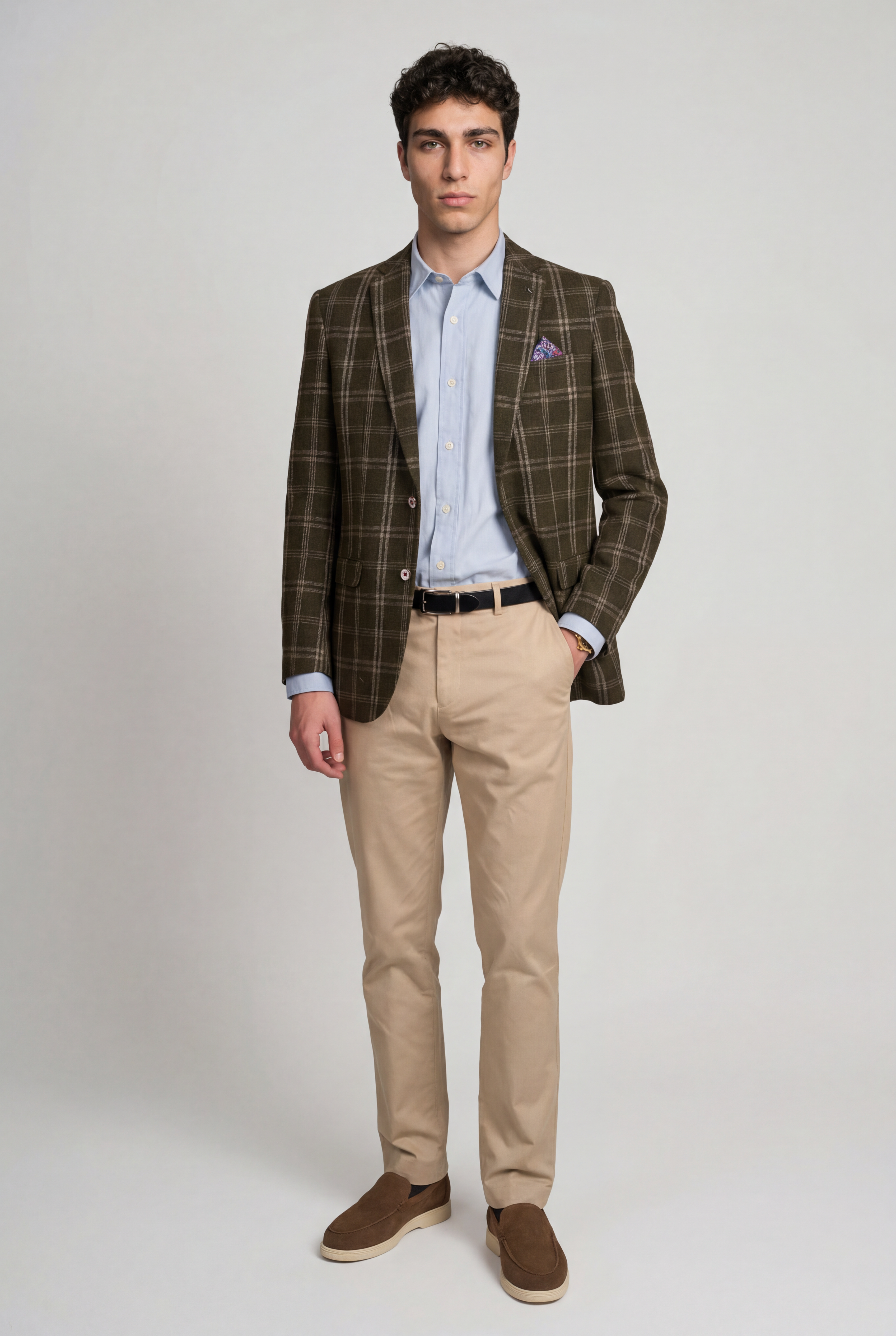 Blazer da uomo in misto lana con motivo a quadri a finestra - Alex - Verde