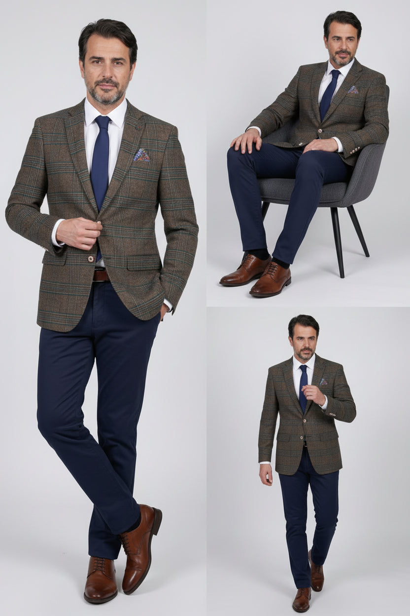 Men’s Wool Blend Windowpane Check Blazer - Oscar - Green