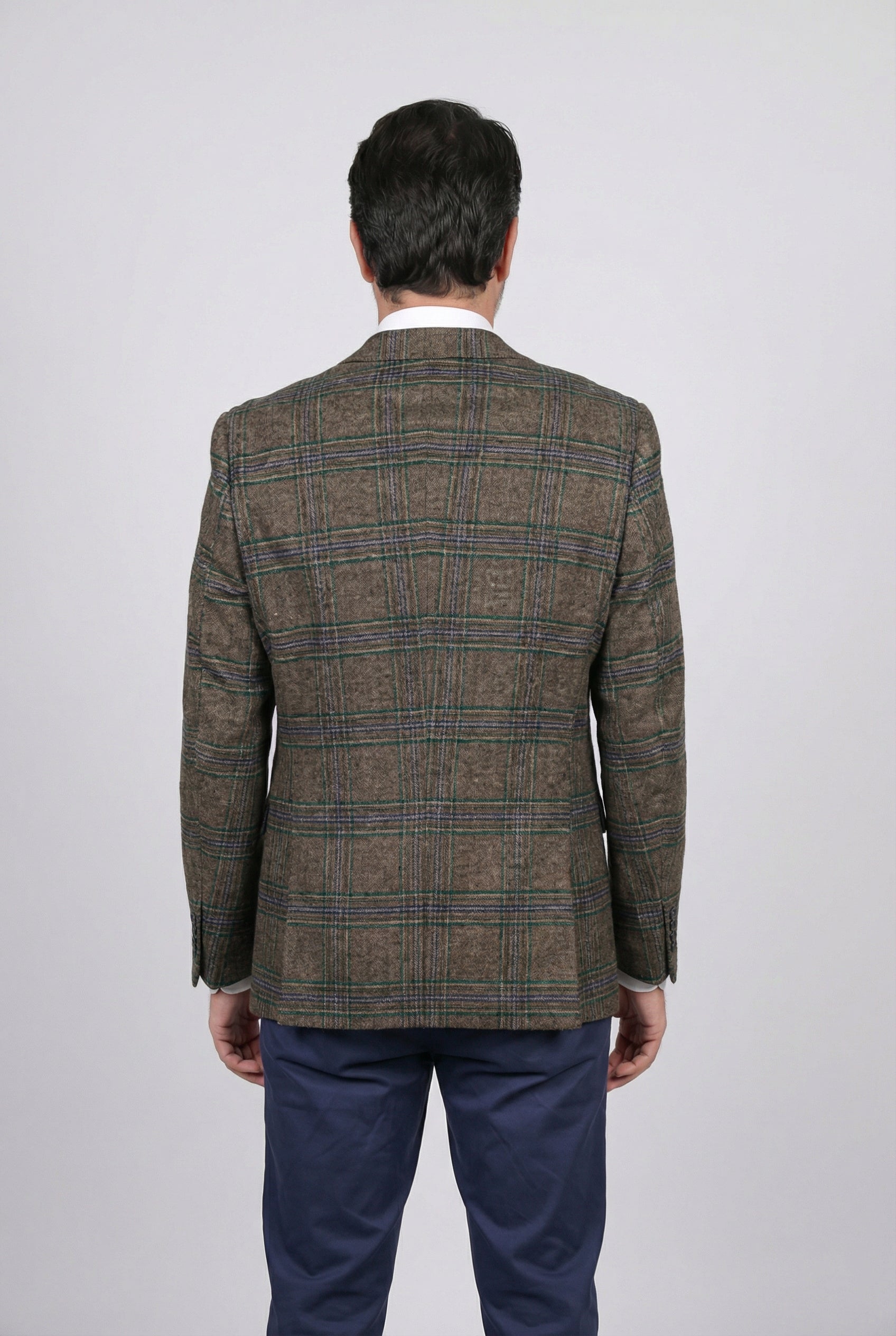 Men’s Wool Blend Windowpane Check Blazer - Oscar - Green Back Picture