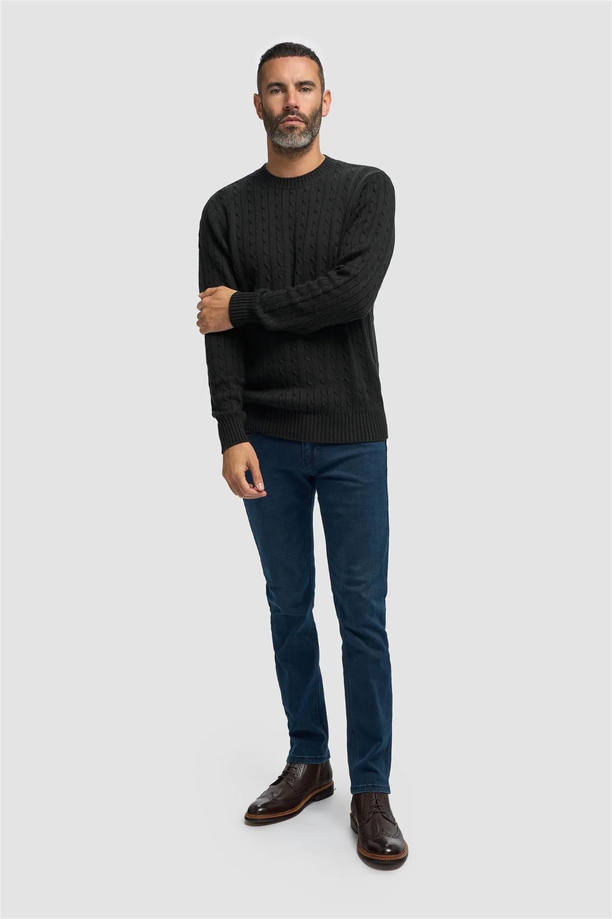 Men’s Wool Cable Knit Pullover Jumper - Foston - Green Front Picture