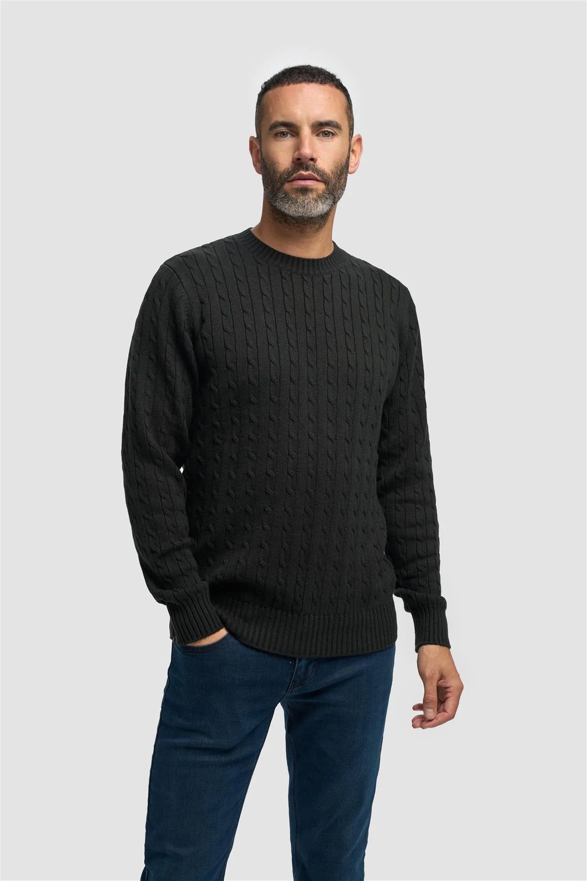 Men’s Wool Cable Knit Pullover Jumper - Foston - Green Model Picture