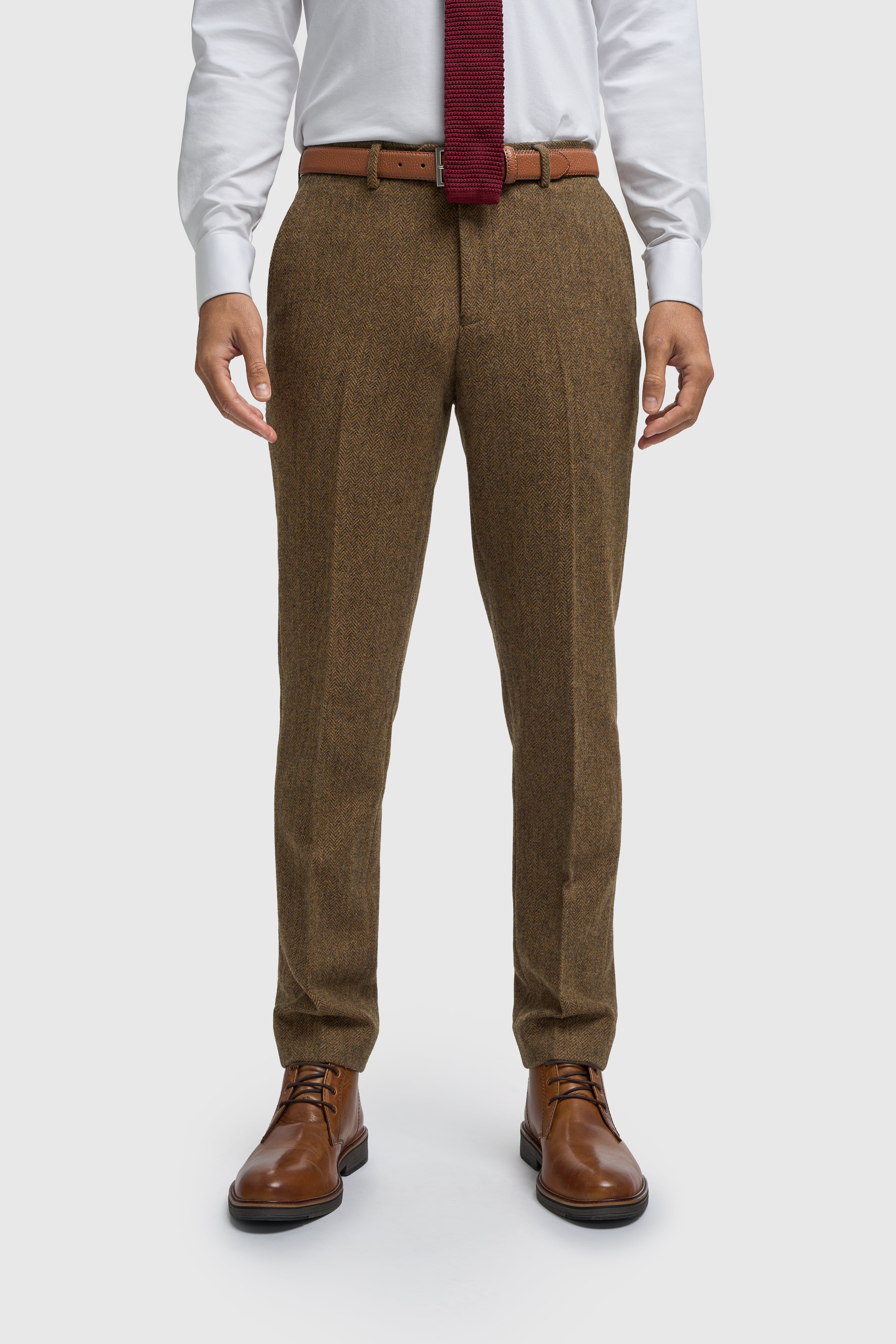 Men’s Wool Herringbone Tweed Trousers - Thomas - Brown Model Picture