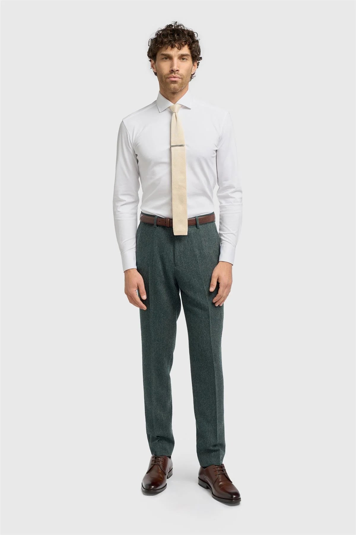 Men’s Wool Herringbone Tweed Trousers - Thomas - Olive Green Model Picture