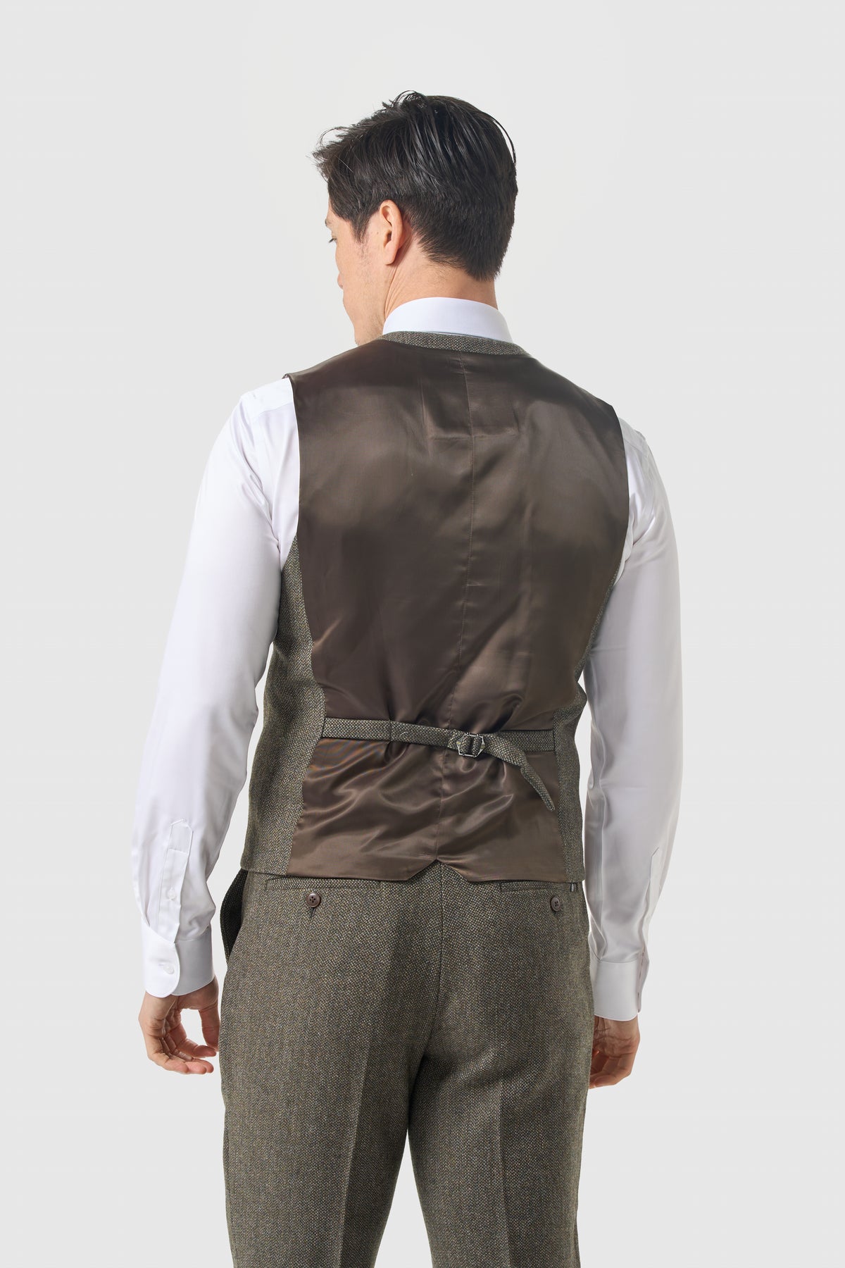 Men’s Wool Herringbone Tweed Waistcoat - Thomas - Sage Back Picture