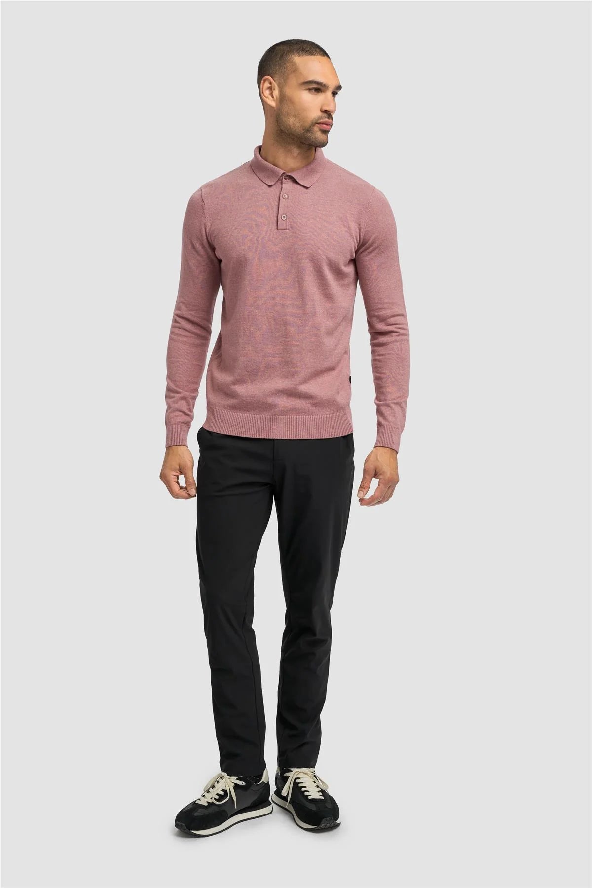 Men’s Wool Knit Long Sleeve Polo Shirt - Boom - Mauve -Back Picture