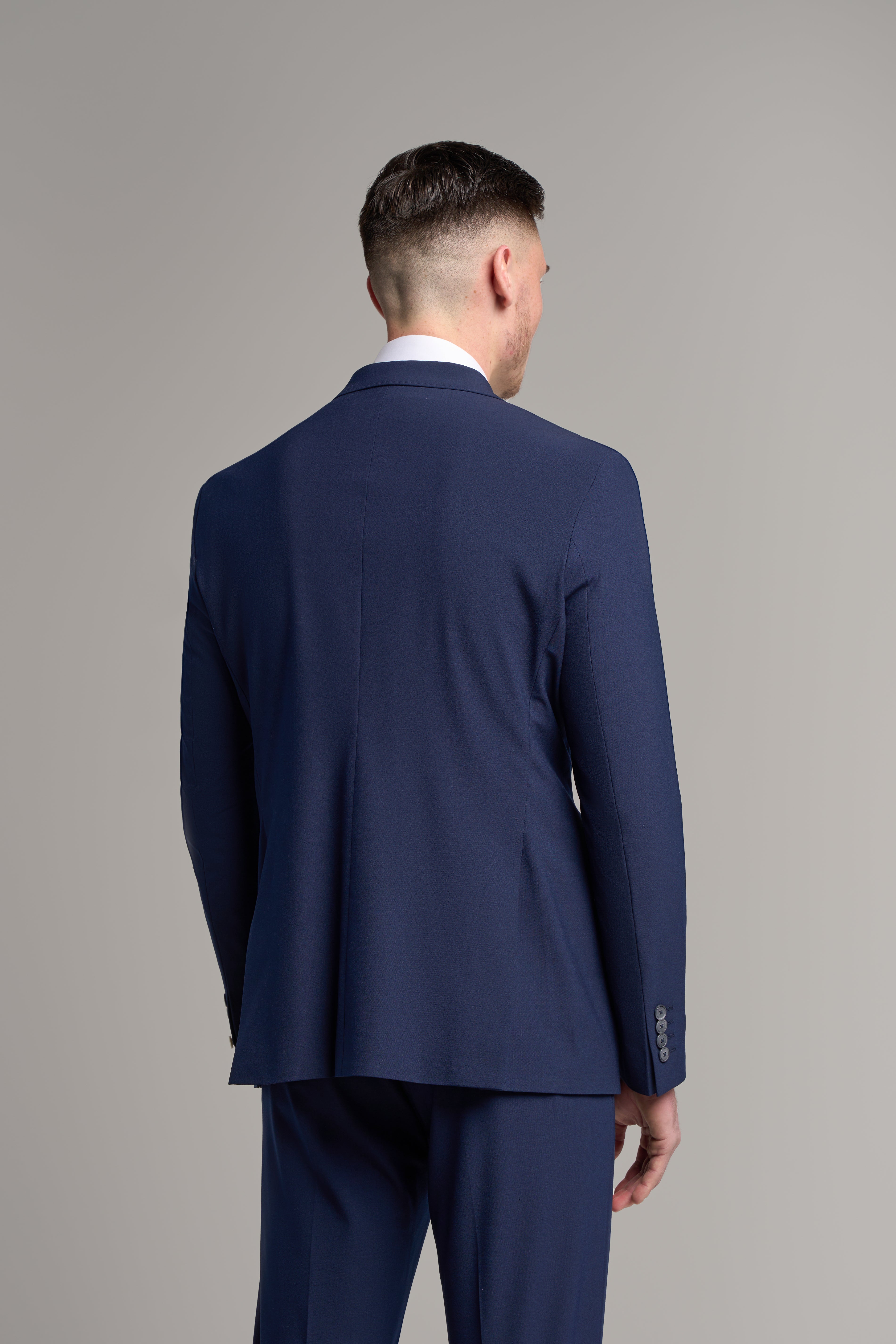 Men’s Wool Mix Double Breasted Suit Jacket – VICTORIOUS -  Navy Blue Back Picture