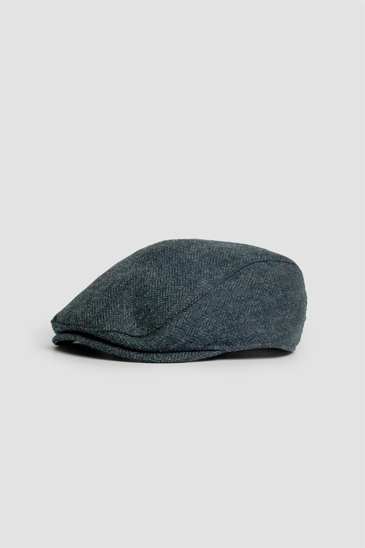 Casquette plate en tweed de laine à chevrons pour homme - Thomas - Olive luxuriant
