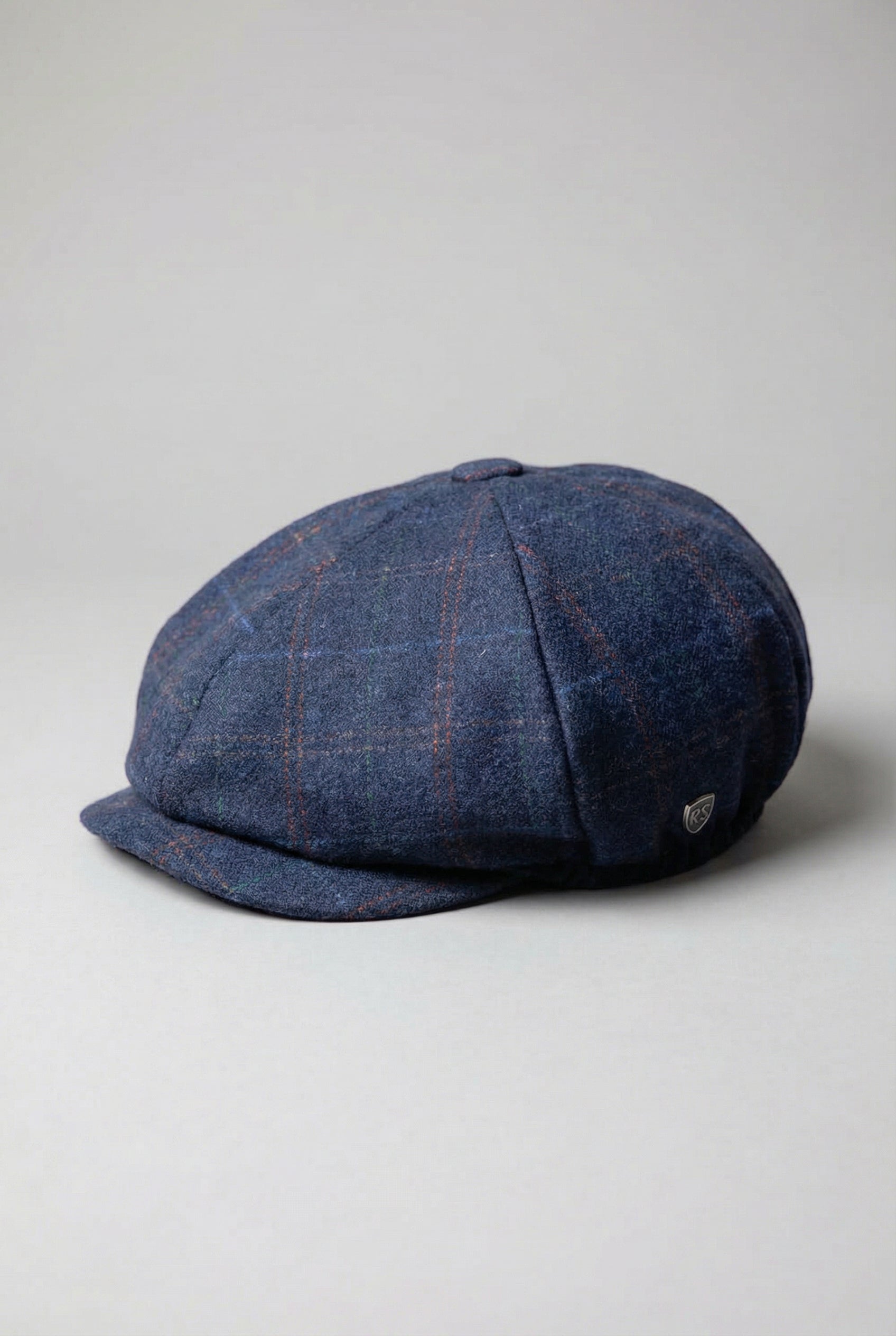 Men’s Wool Tweed Windowpane Check Flat Cap - Ryan - Navy Side Picture